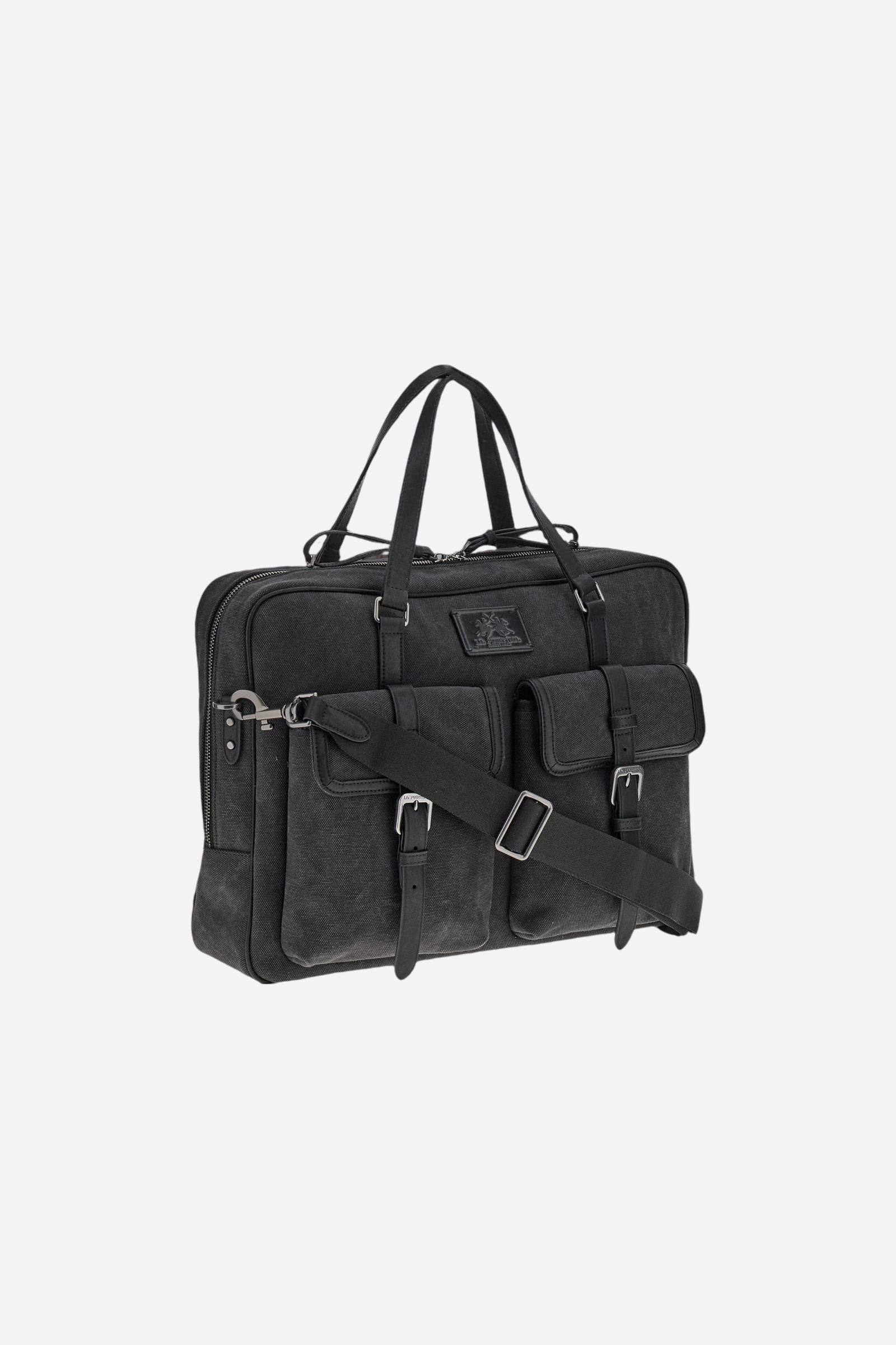 Aktentasche aus gewaschenem Canvas und Leder – Ramiro - Image 3