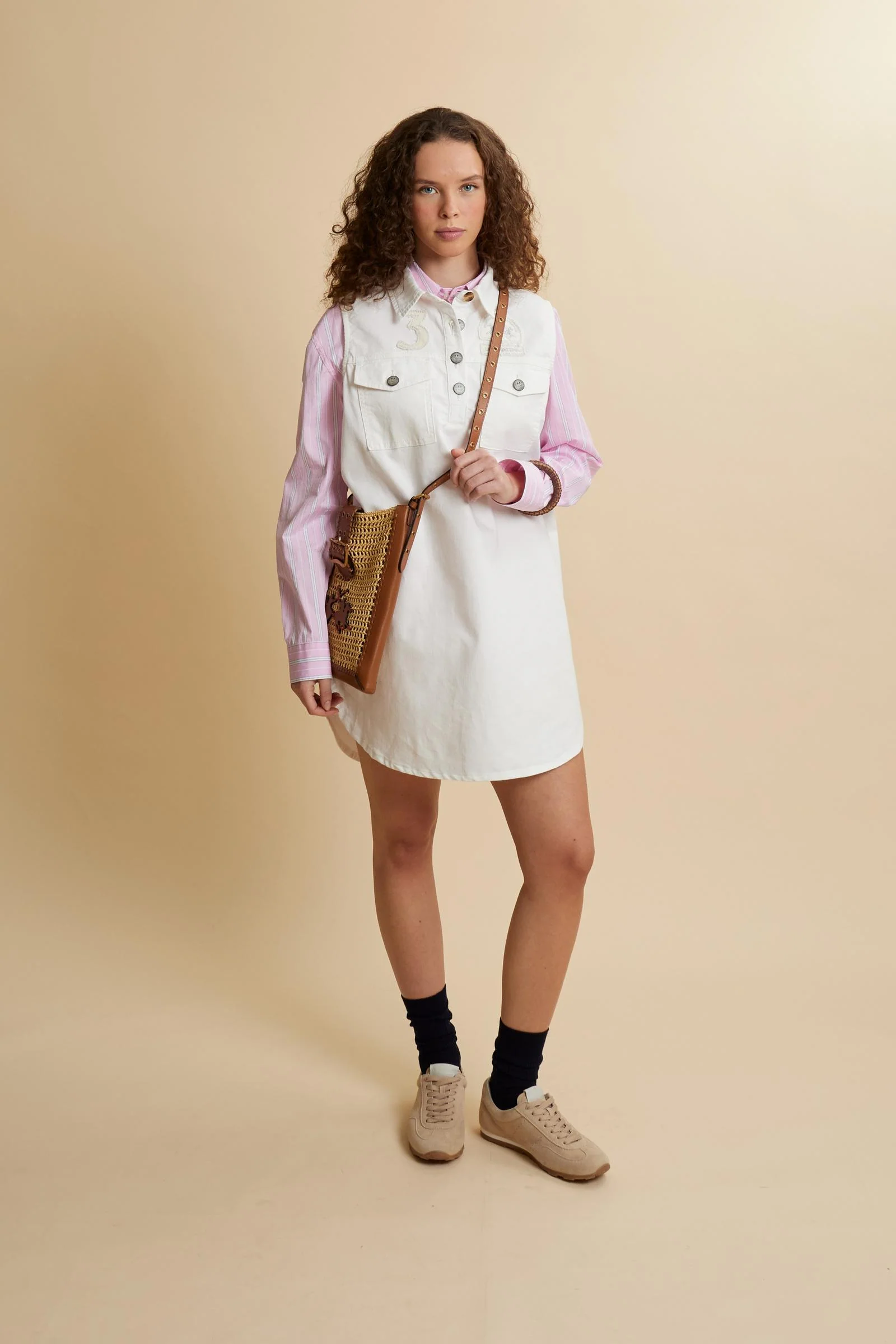 Damen-ärmelloses Kleid aus Baumwoll-Leinen-Denim – Caroline - Image 2