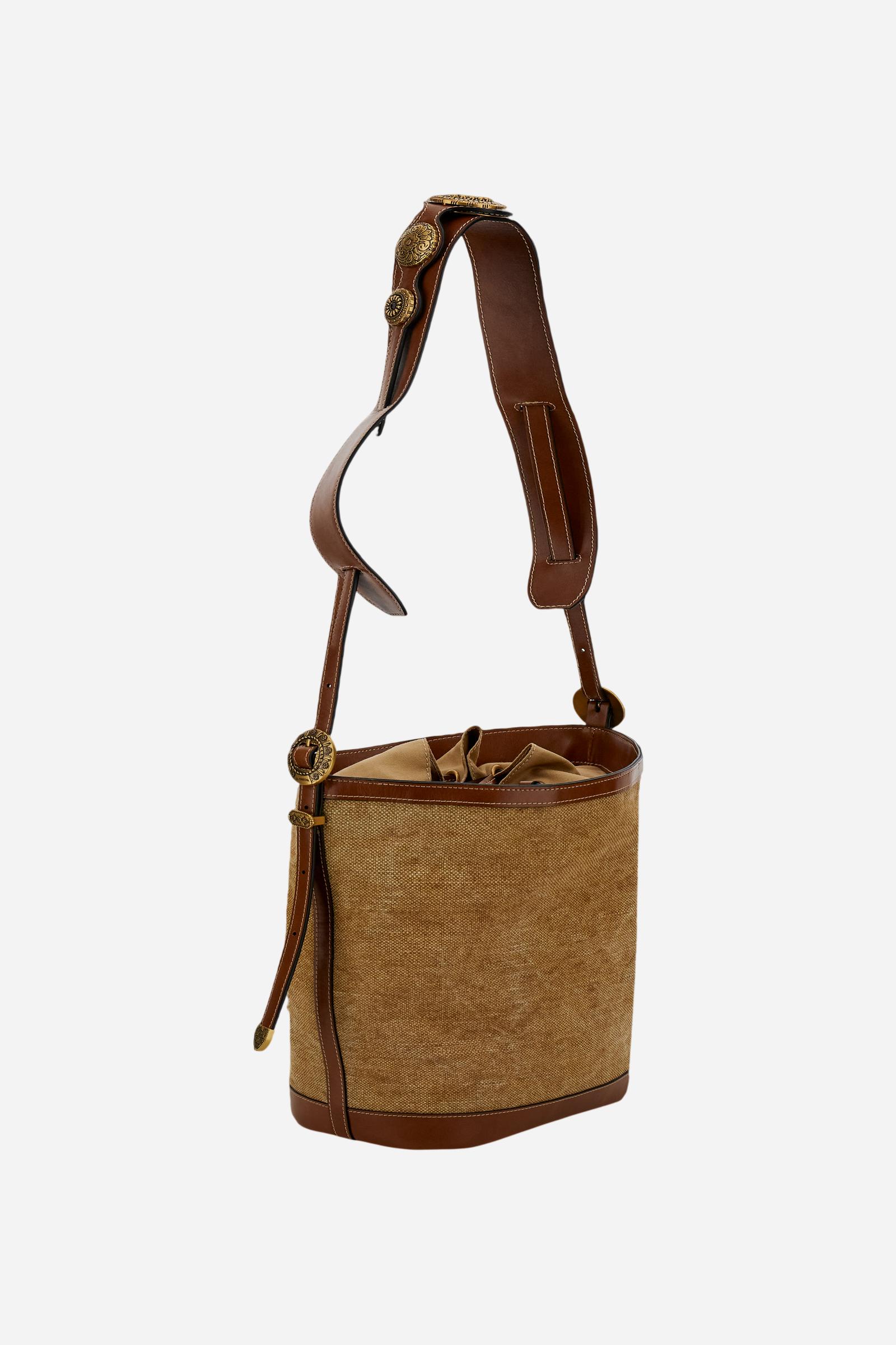Damen-Bucket-Bag im Gaucho-Chic aus Leinen-Canvas - Bucket - Image 3