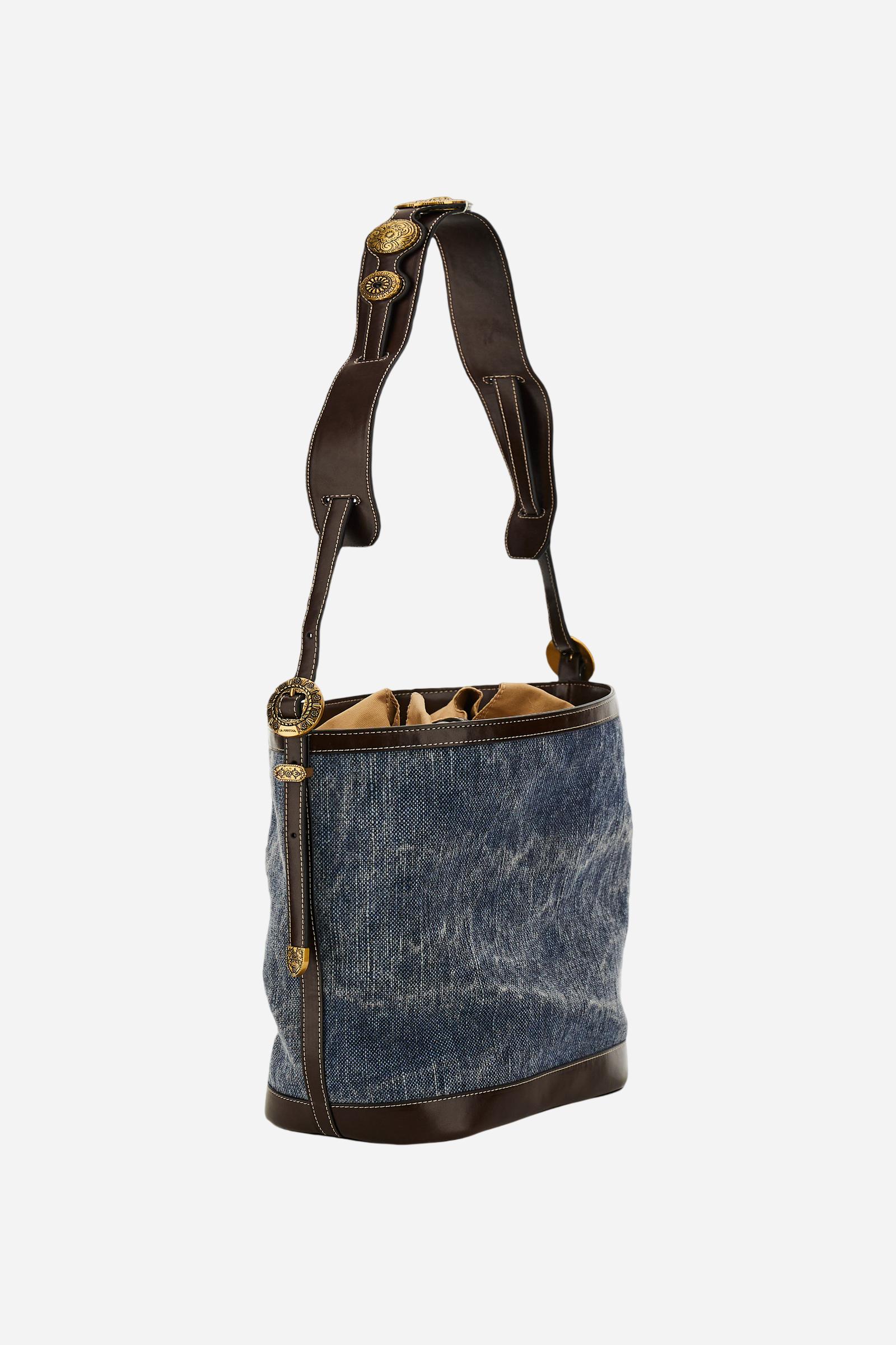 Damen-Bucket-Bag im Gaucho-Chic aus Leinen-Canvas - Bucket - Image 3