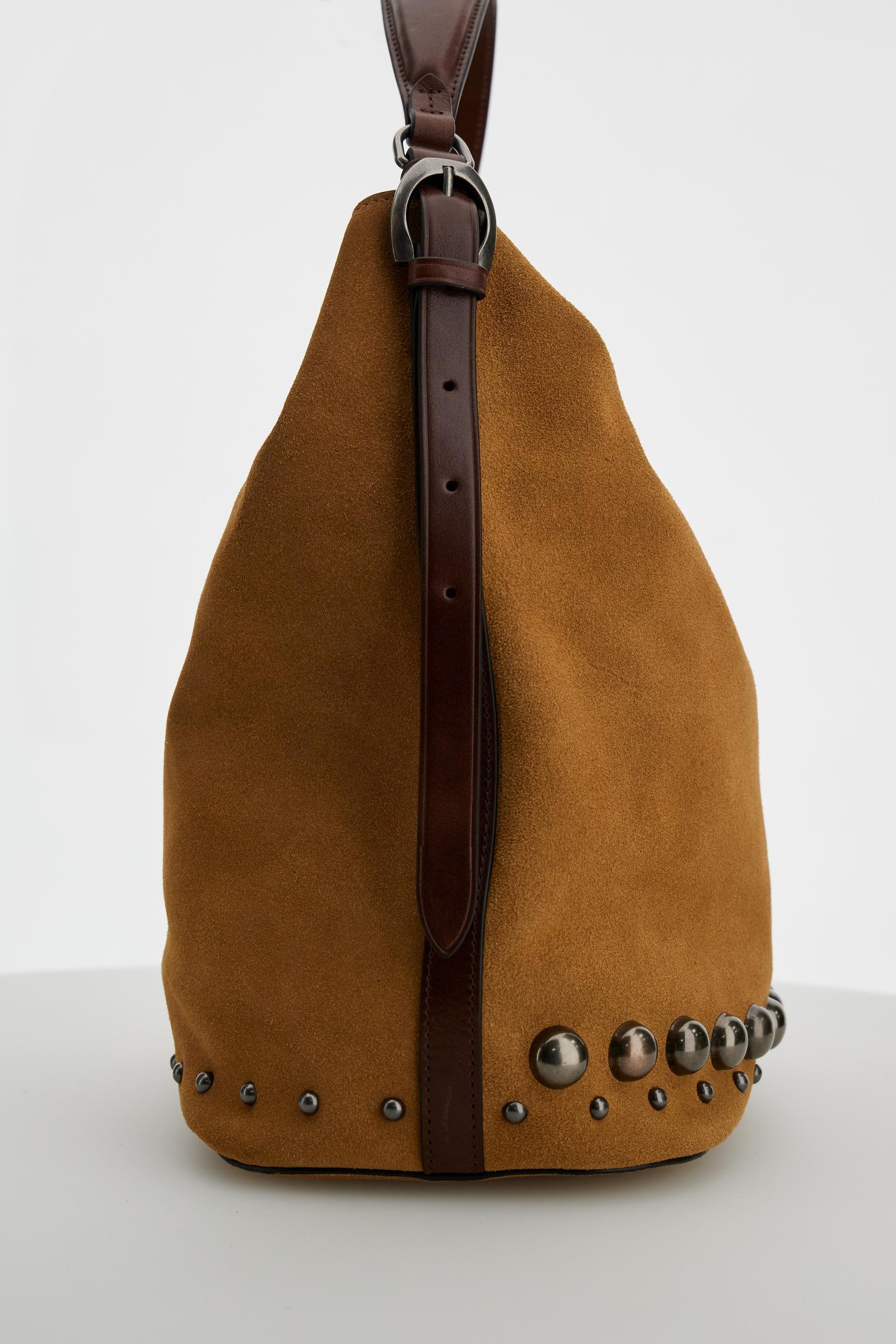 Damen-Hobo-Tasche aus Veloursleder und Kunstleder mit Nieten - Arizona - Image 5