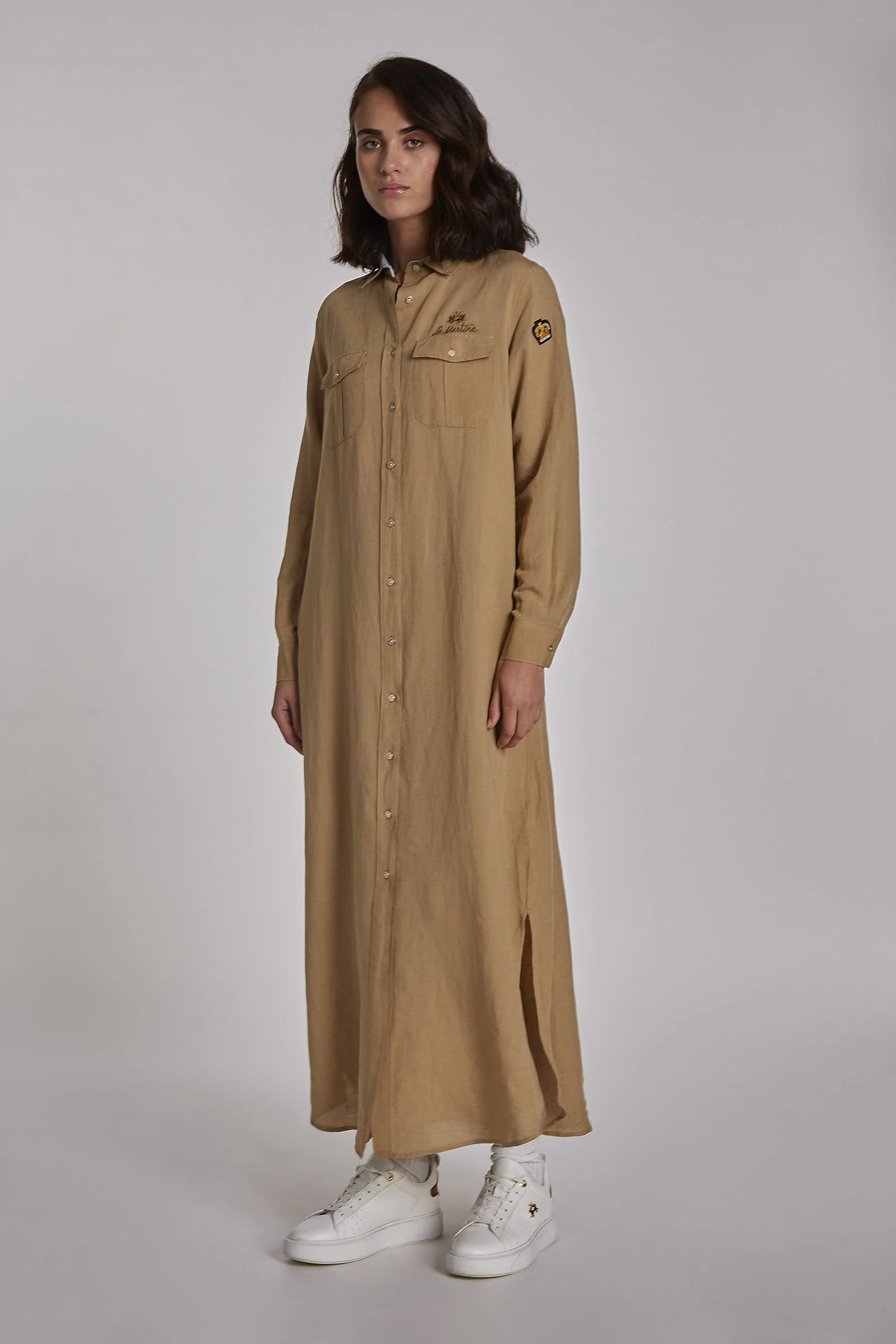 Damen-Midikleid aus Viskose-Leinenmix im Regular Fit