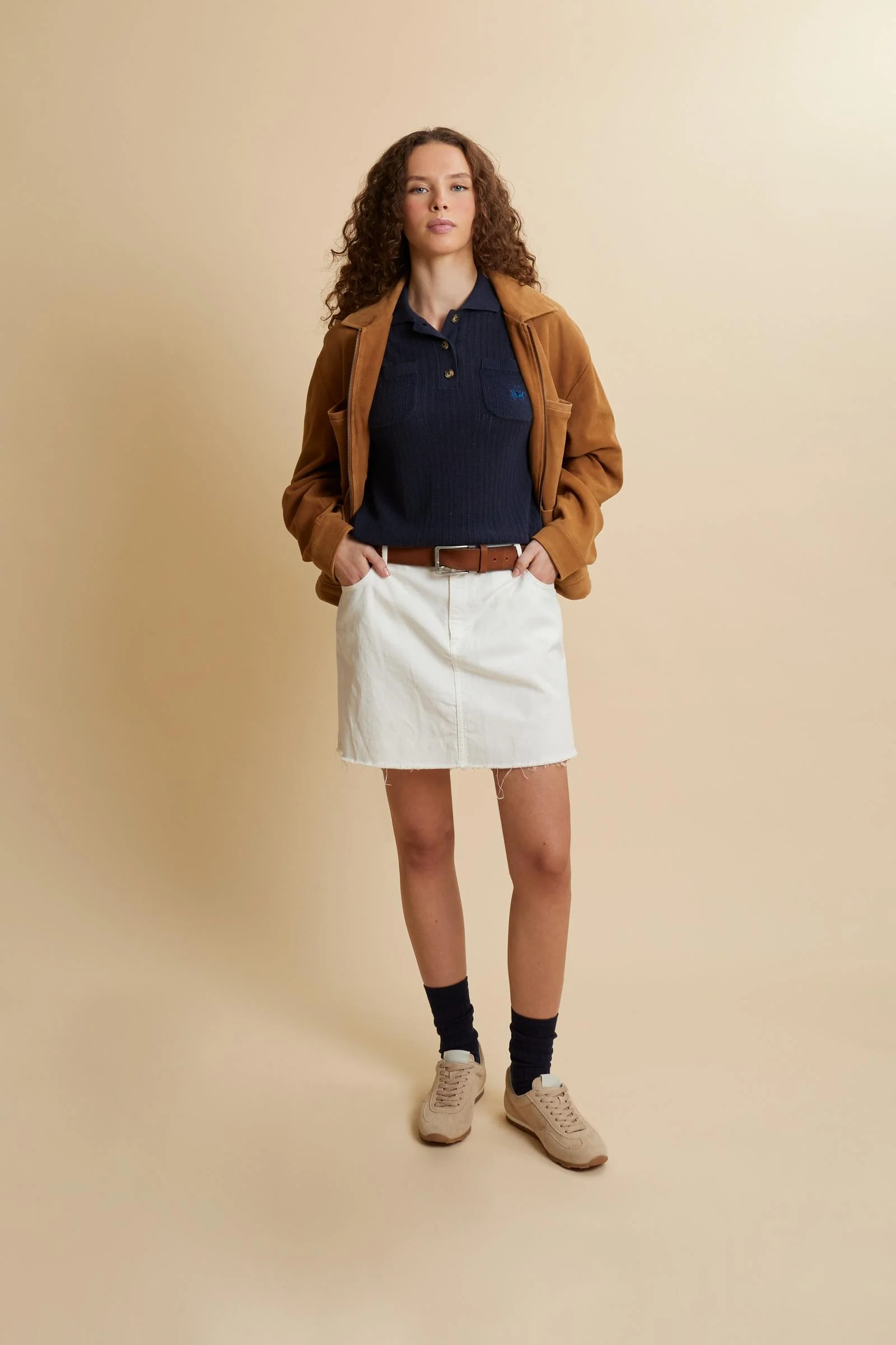Damen Polo aus Lochstrick mit Taschen - Cesia - Image 2