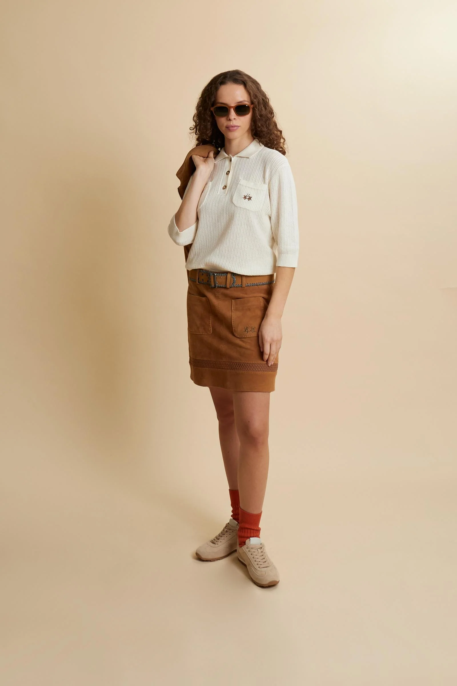 Damen Polo aus Lochstrick mit Taschen - Cesia - Image 2