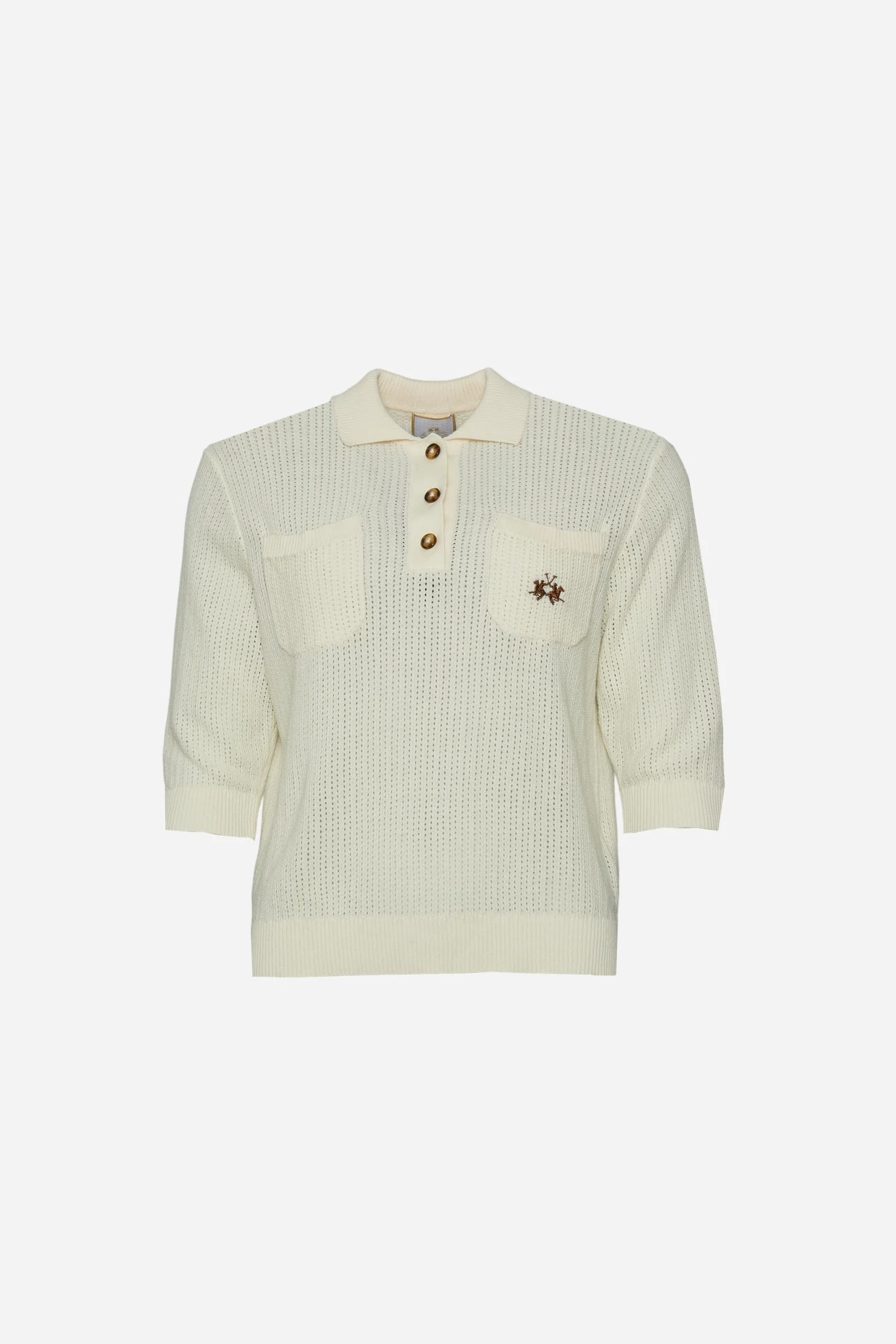Damen Polo aus Lochstrick mit Taschen - Cesia - Image 5