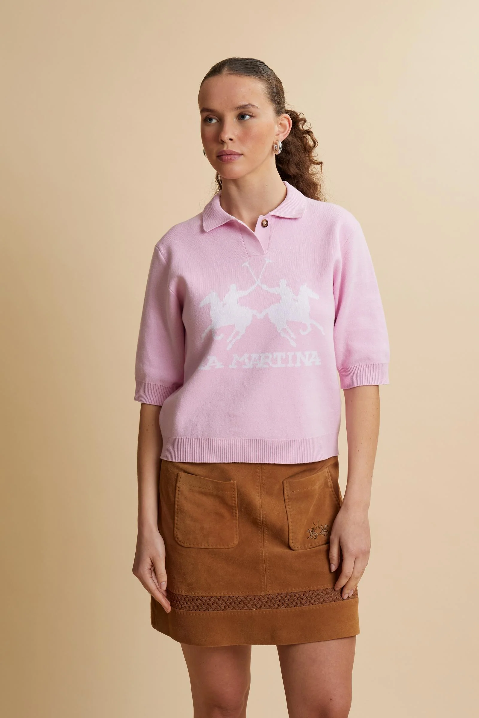 Damen Poloshirt aus kompakter Strickware mit Maxi-Intarsie - Candela
