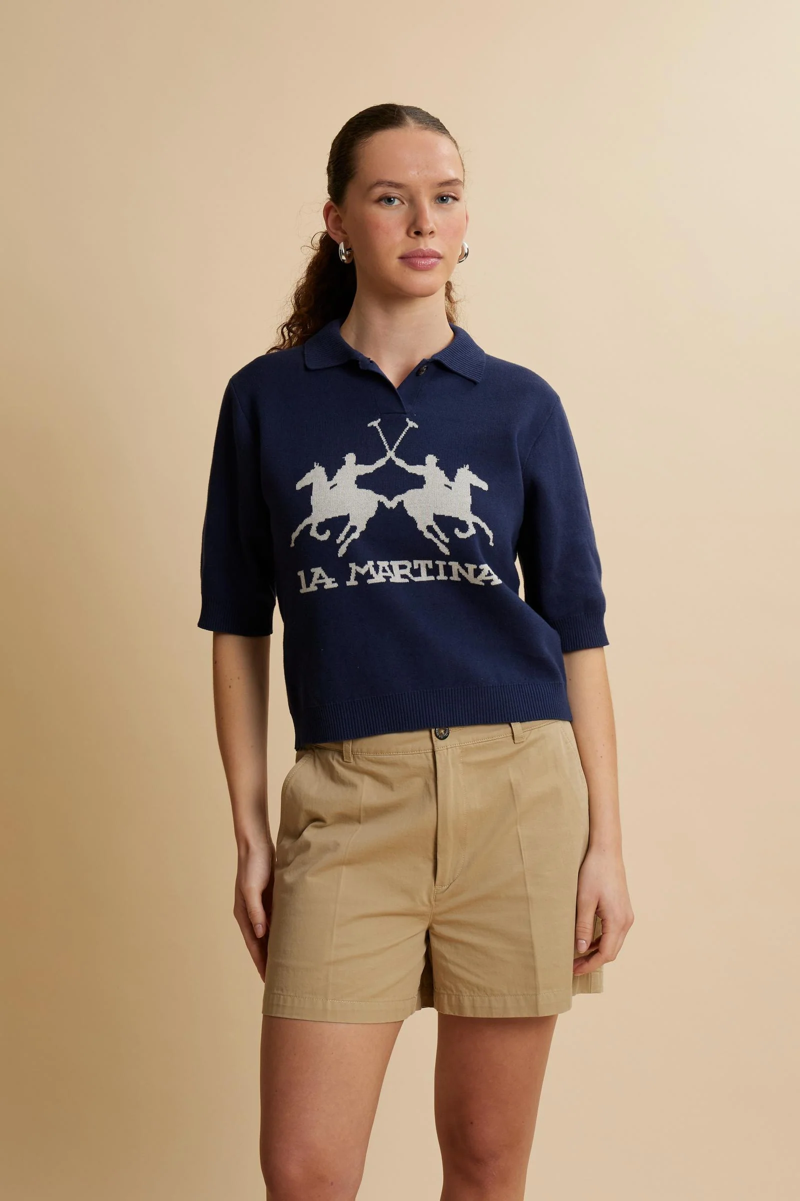 Damen Poloshirt aus kompakter Strickware mit Maxi-Intarsie - Candela