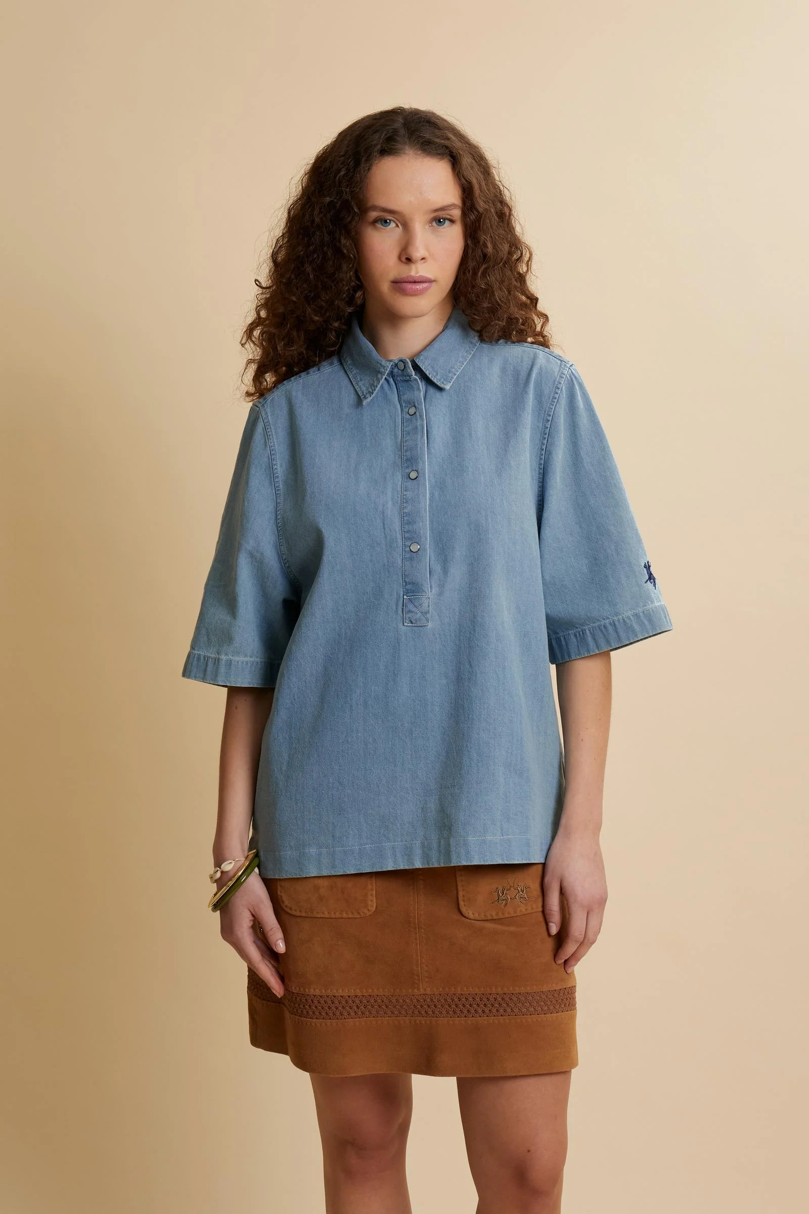 Damen Poloshirt leichtes Denim kurzarm - Clarinda