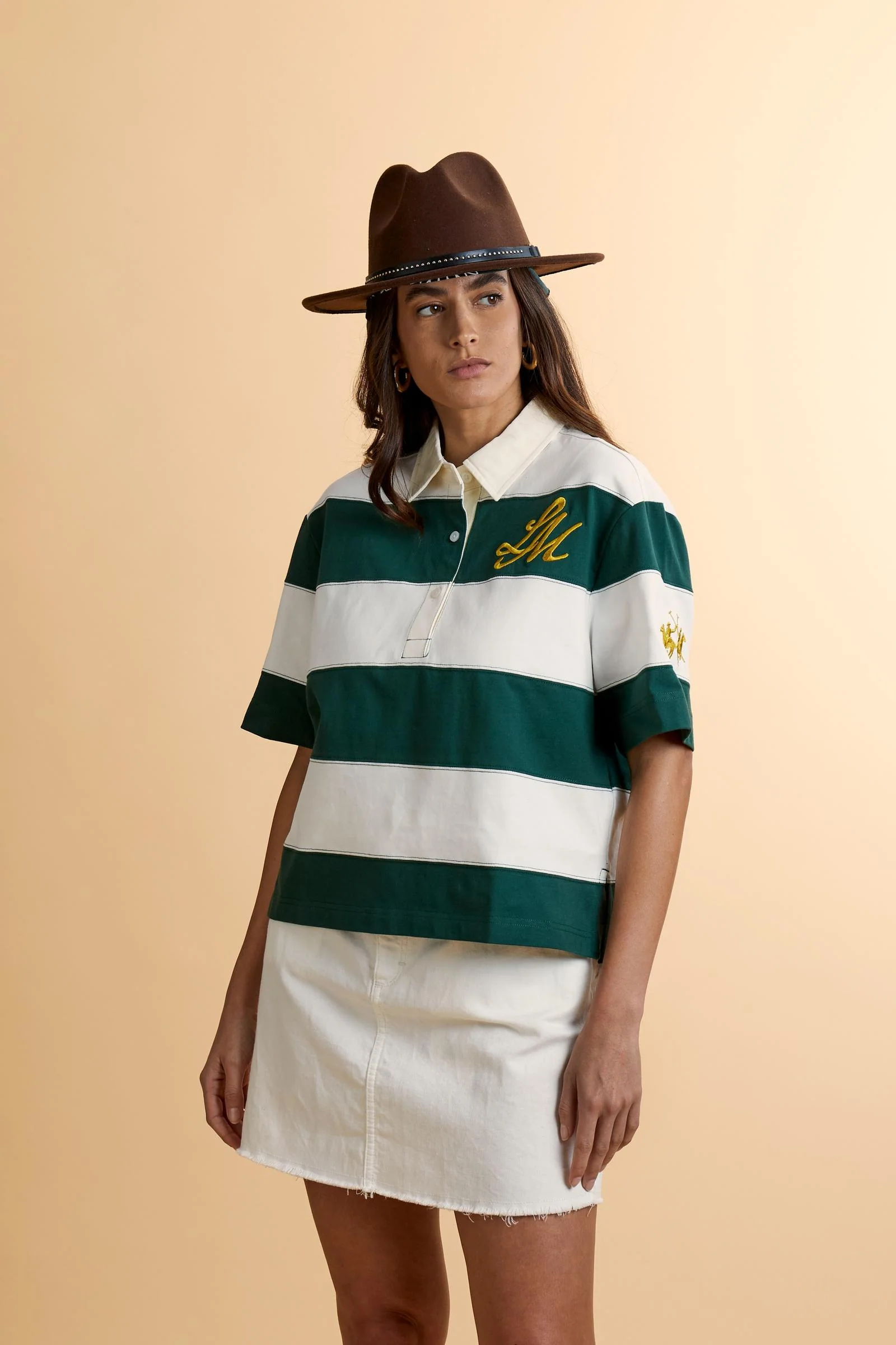 Damen Rugby-Poloshirt aus schwerem Baumwolljersey mit Maxi-Streifen - Christina