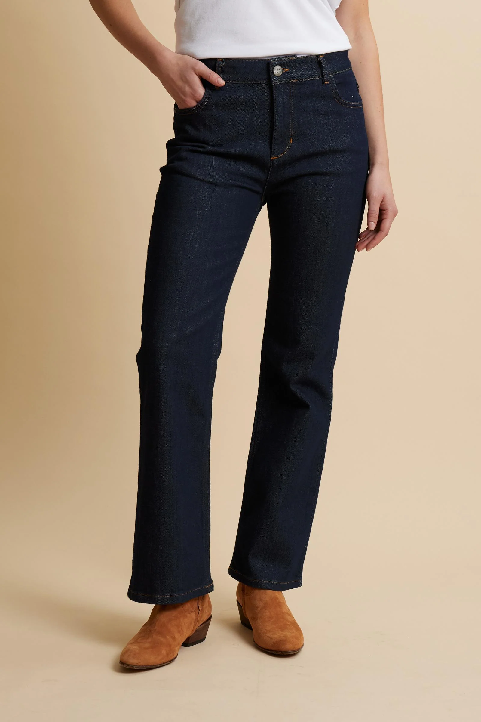Damen-Slim-Fit-Jeans aus mittelblauem Denim – Donatella