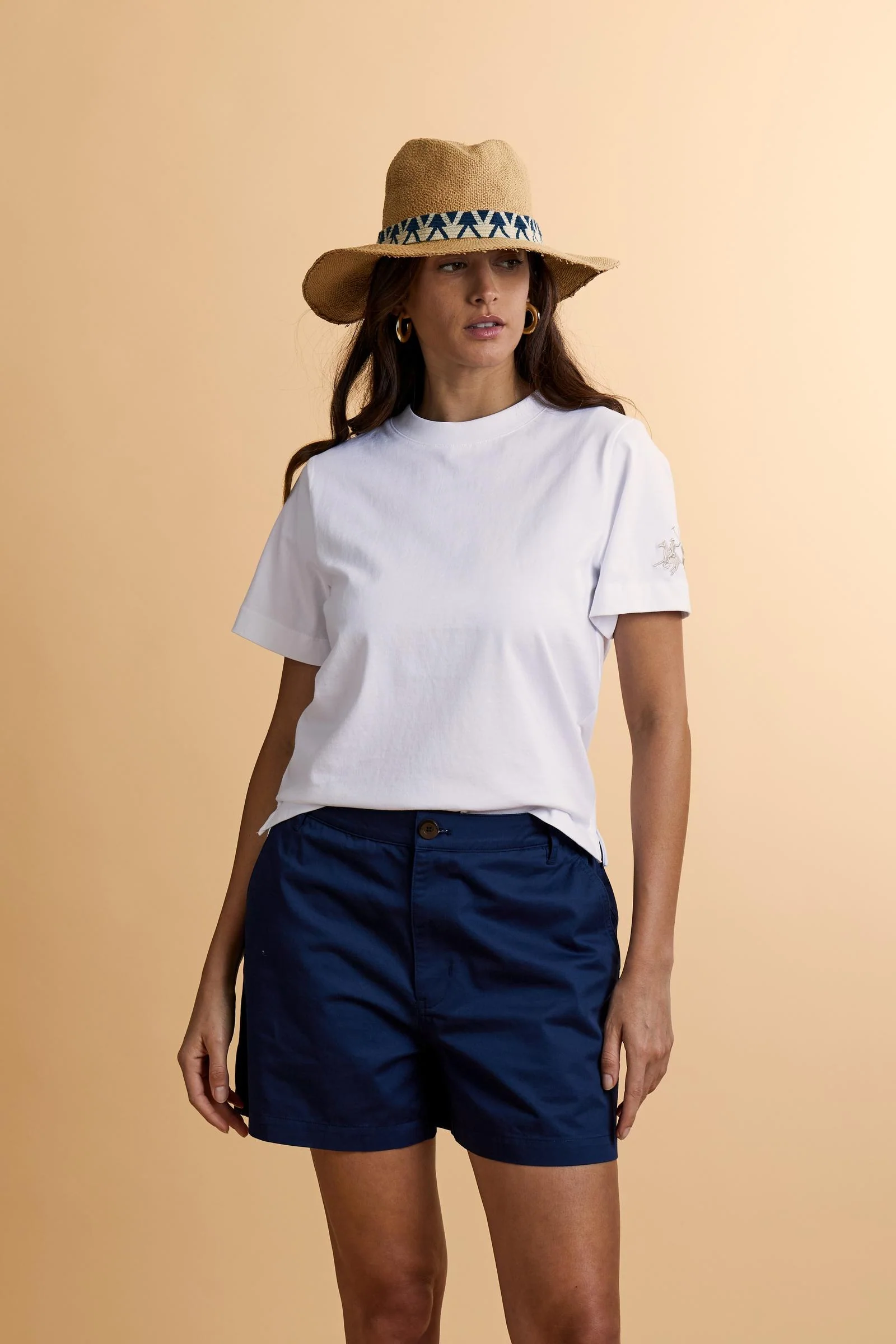 Damen T-Shirt mit Rundhals aus Baumwolljersey mit Maxi-Logo am Ärmel - Corina
