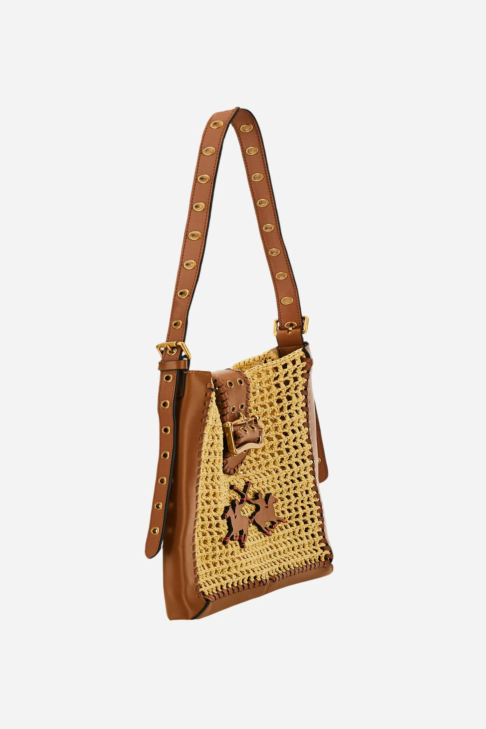 Damen-Umhängetasche aus Leder und Raffia mit Maxi-Logo - Fuego Crossbody - Image 3
