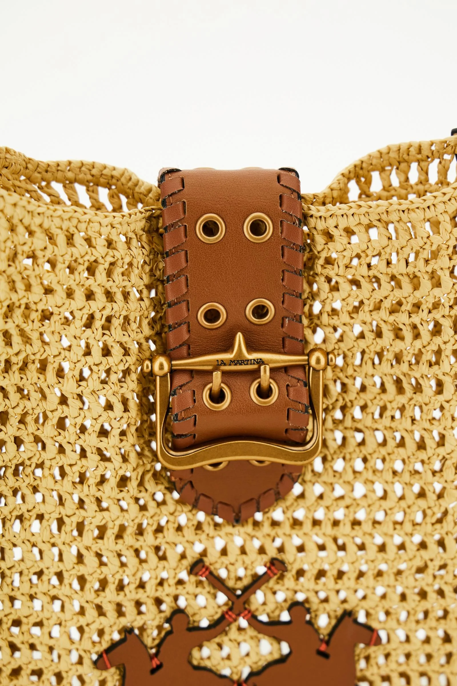 Damen-Umhängetasche aus Leder und Raffia mit Maxi-Logo - Fuego Crossbody - Image 6
