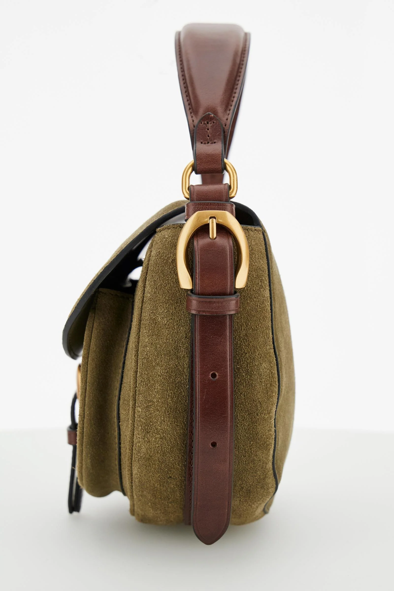 Damen-Umhängetasche aus Veloursleder im Satteldesign - Bandolera - Image 5