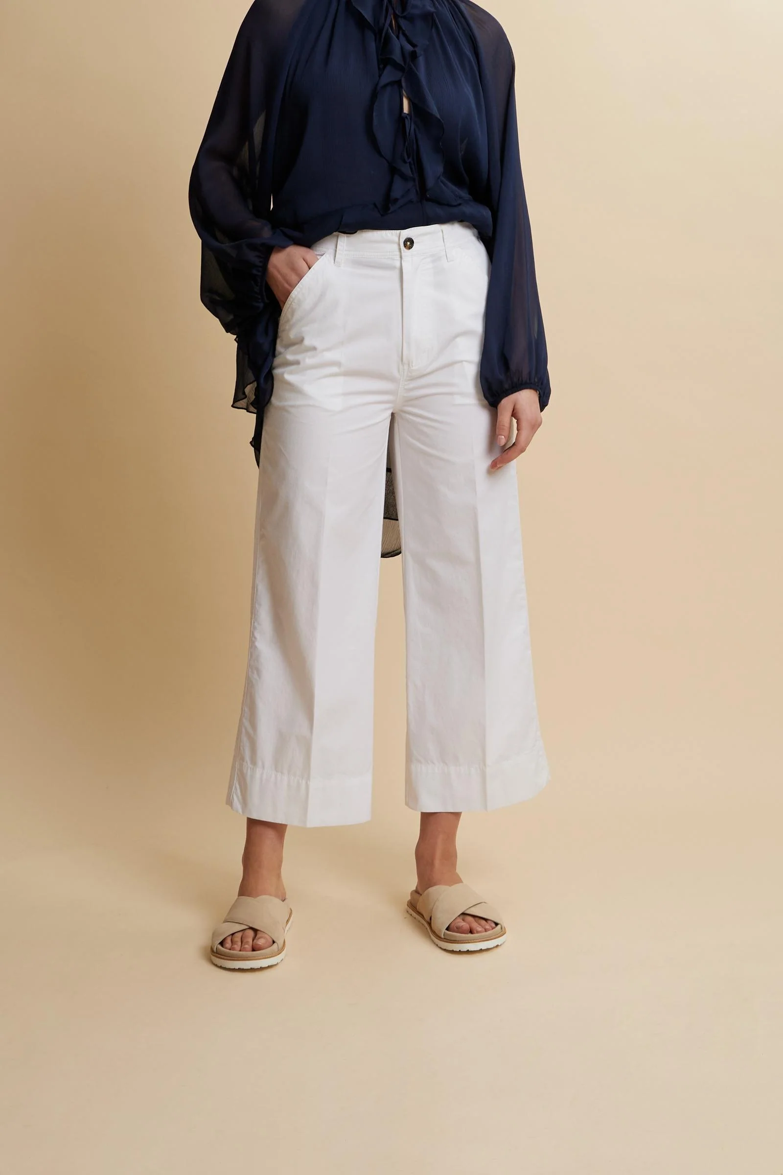 Damen Wide Leg Popeline Hose - Catriel