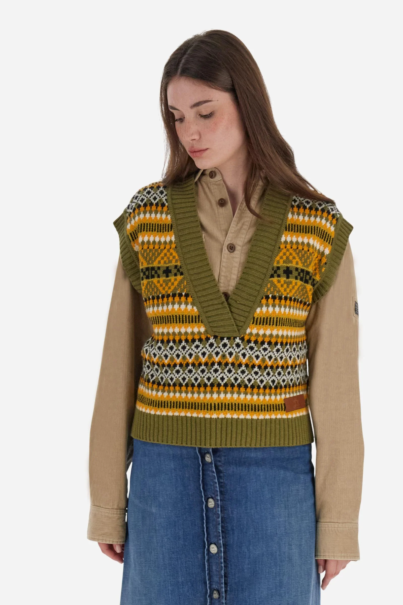 Damenweste aus Jacquard-Strick mit Streifenmuster - Berta