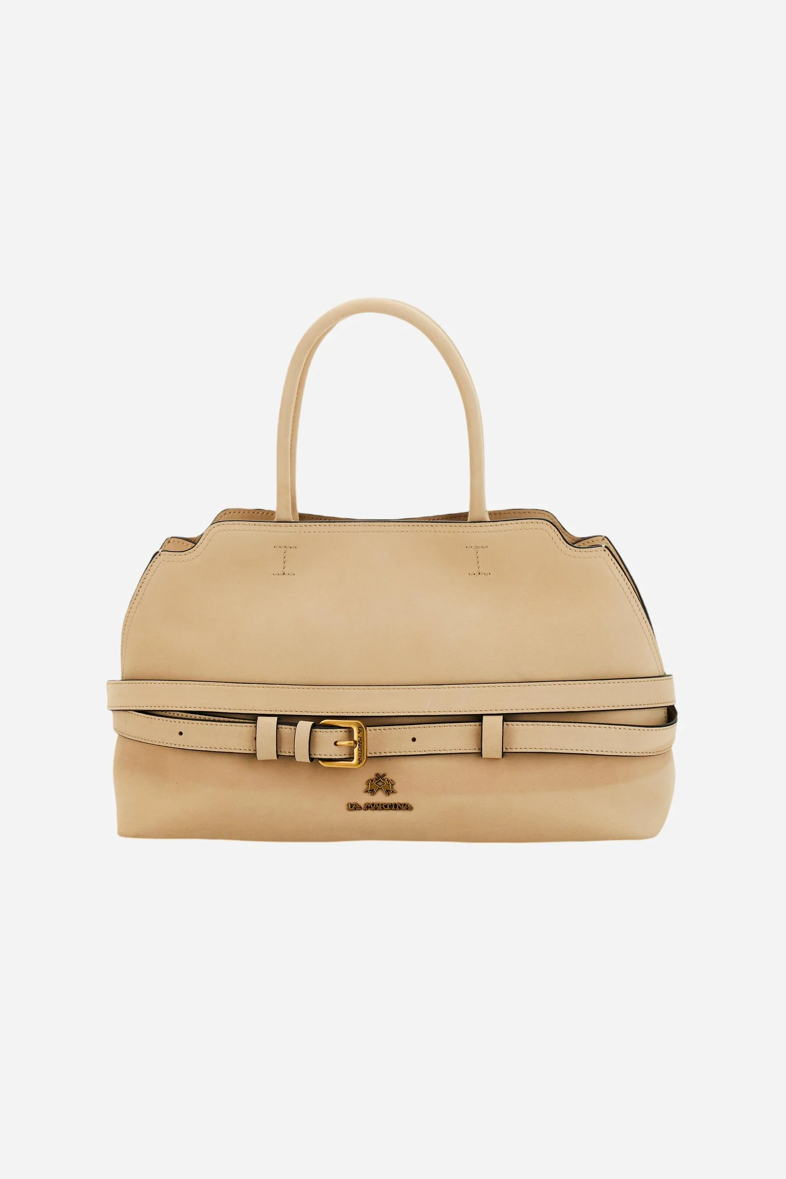 Handtasche aus Veloursleder mit dekorativen Riemen - Tote