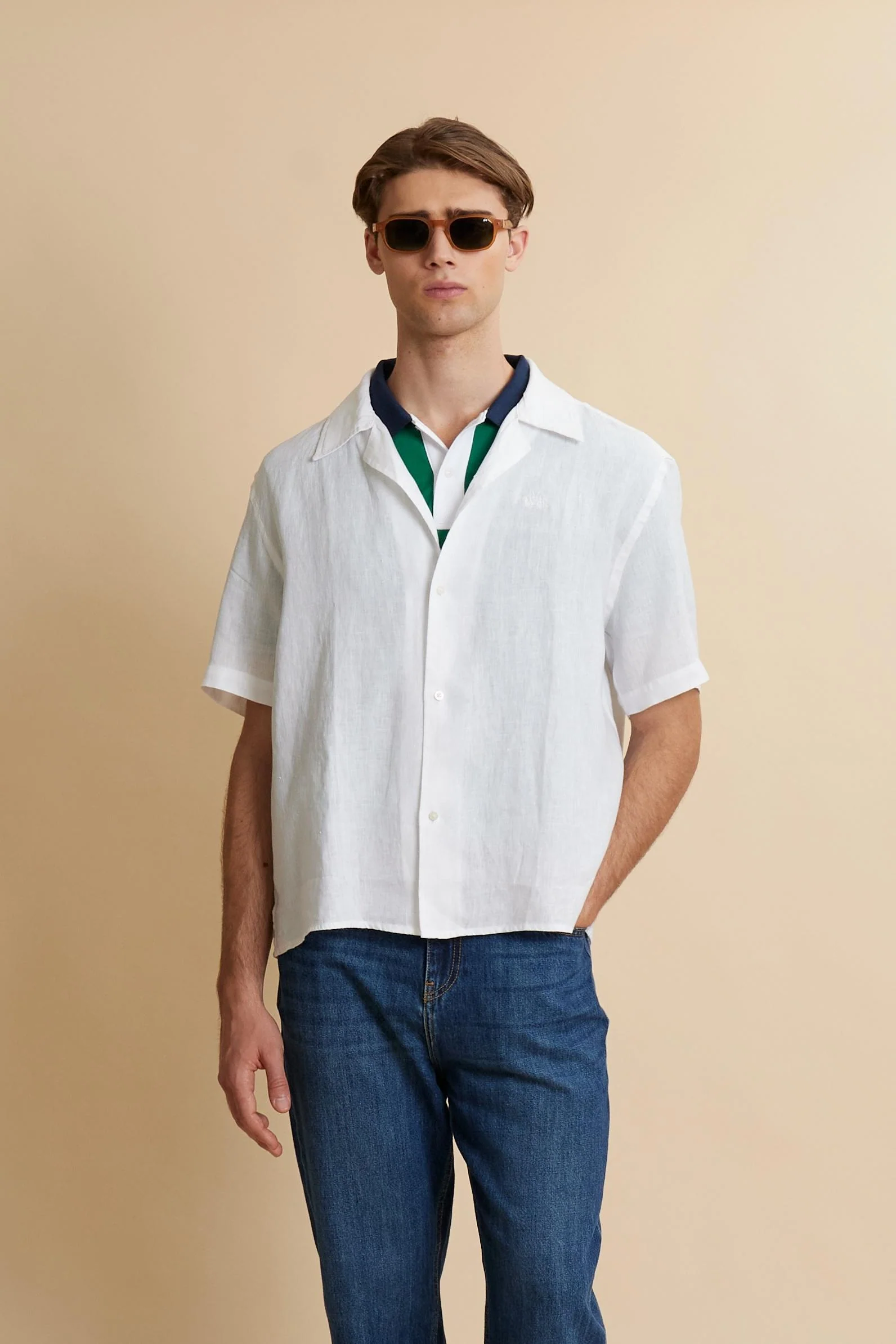 Herren Bowlinghemd aus reinem Leinen mit lockerer Passform Sommerstil – Varoun