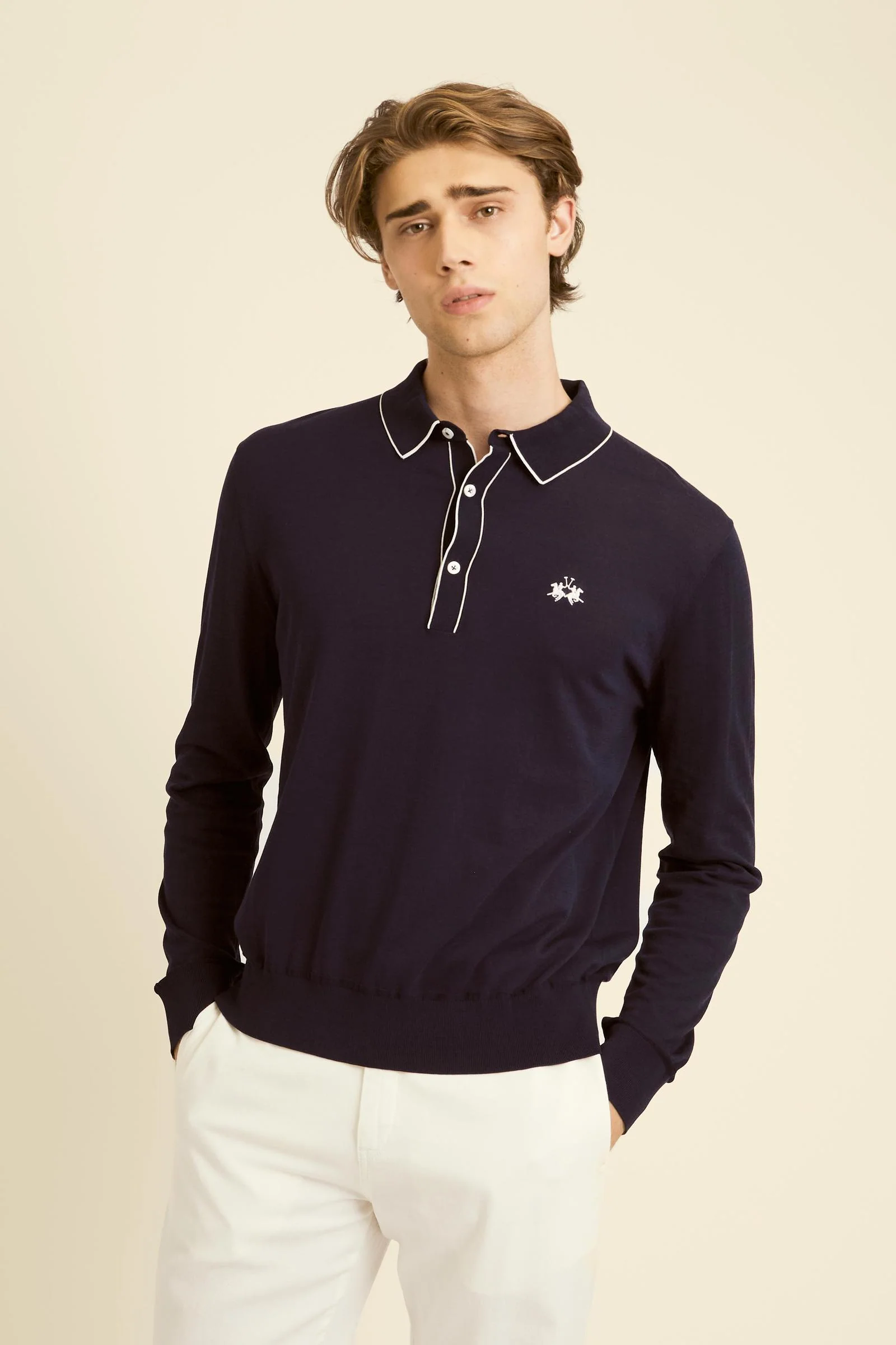 Herren Langarm-Poloshirt aus Baumwolle Silk Touch - Crisanto