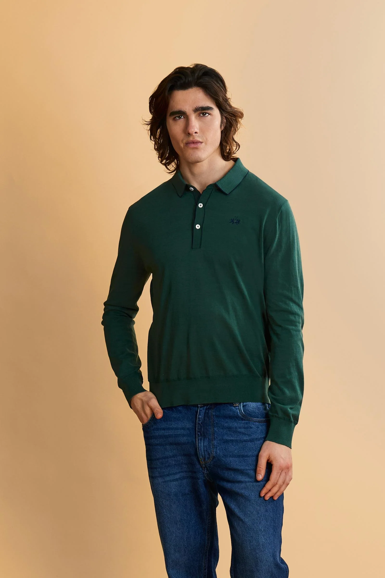 Herren Langarm-Poloshirt aus Baumwolle Silk Touch - Crisanto