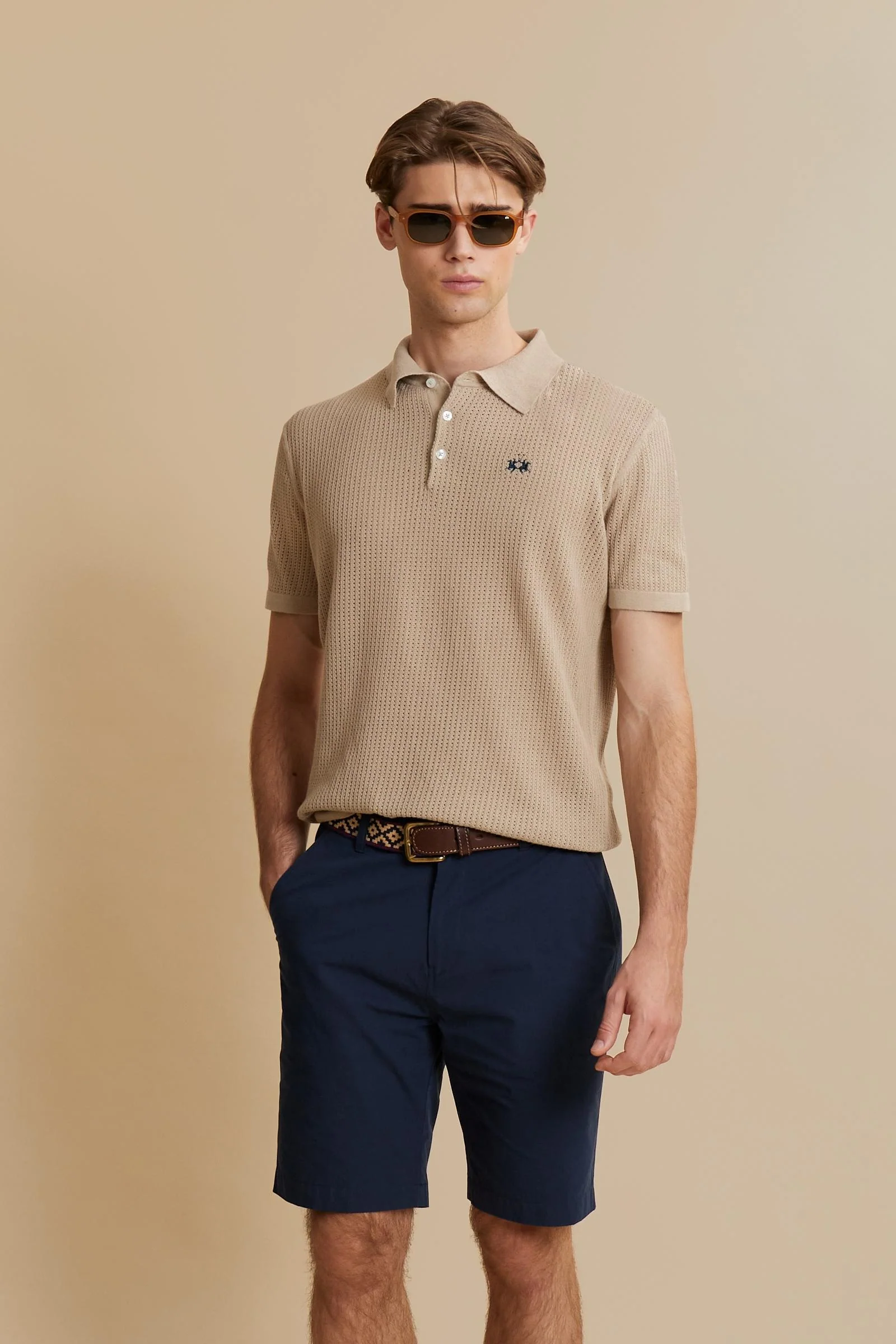 Herren-Poloshirt aus durchbrochenem Bio-Baumwollstrick - Carlton