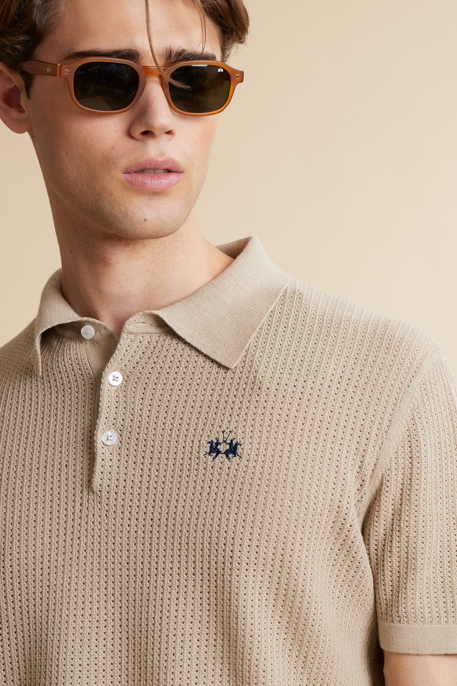 Herren-Poloshirt aus durchbrochenem Bio-Baumwollstrick - Carlton - Image 3