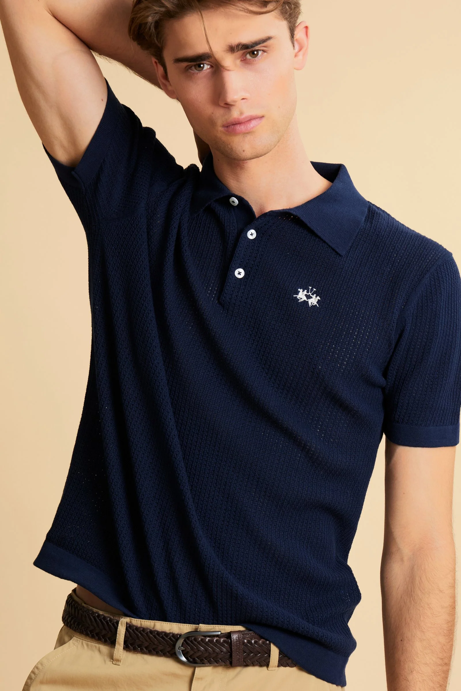 Herren-Poloshirt aus durchbrochenem Bio-Baumwollstrick - Carlton - Image 3