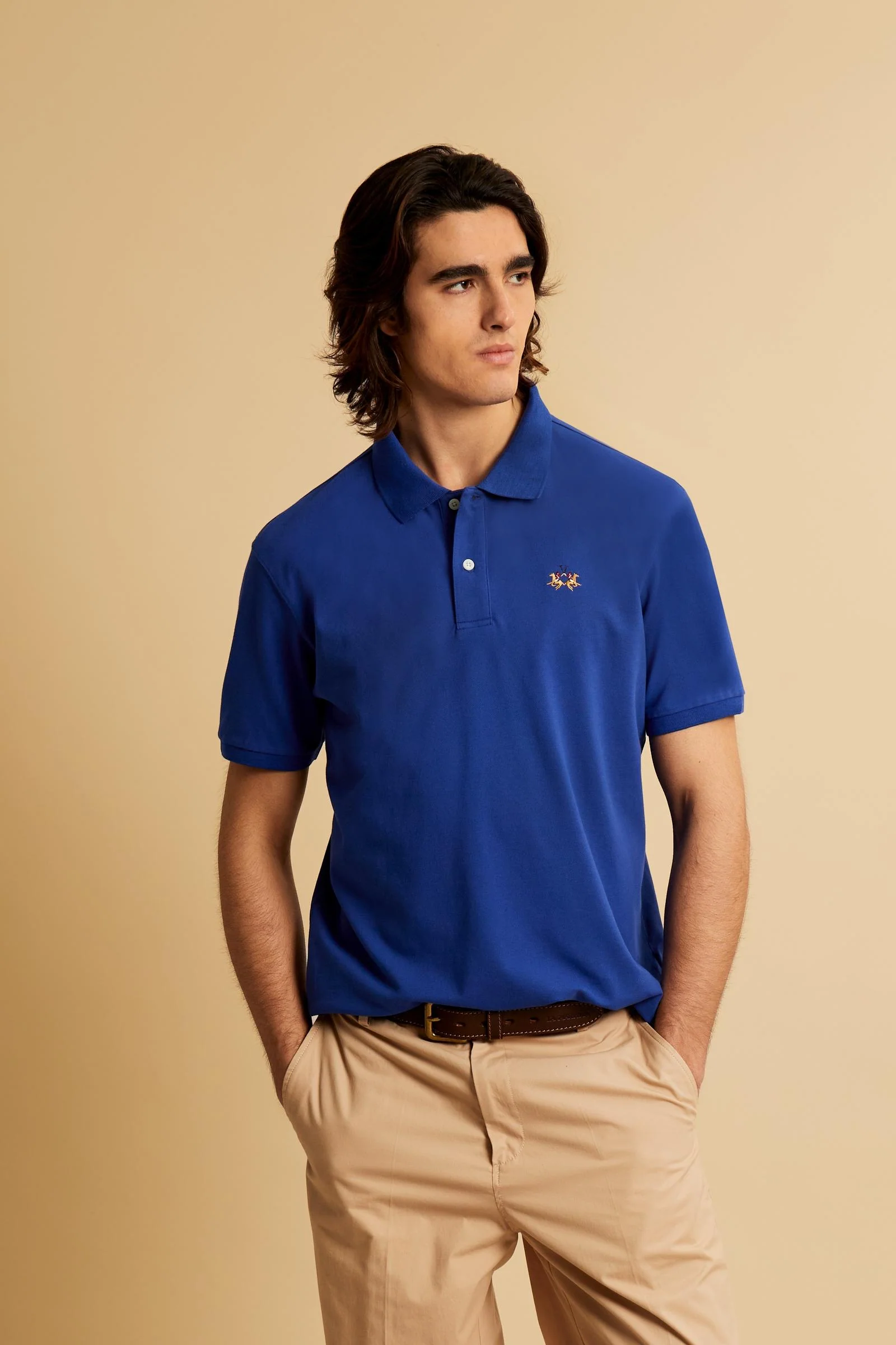 Herren Poloshirt aus Stretch-Piqué mit Trikolore-Logo - Eduardo