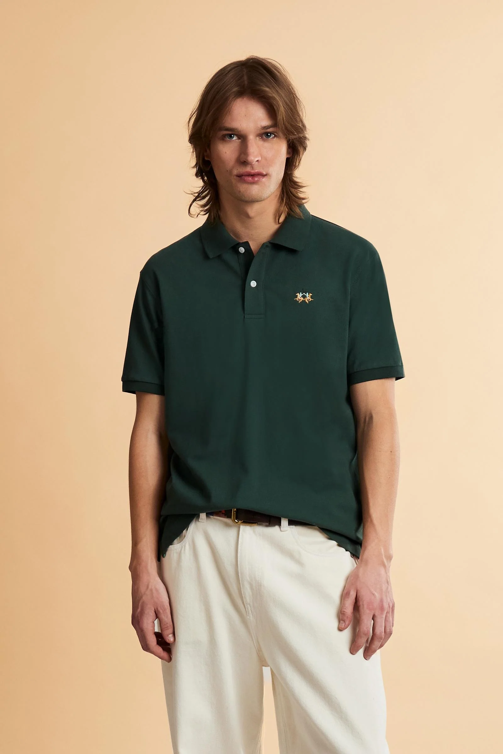 Herren Poloshirt aus Stretch-Piqué mit Trikolore-Logo - Eduardo