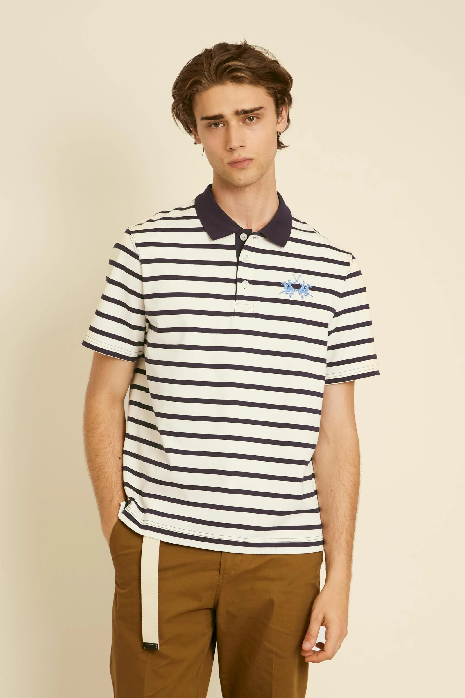 Herren-Poloshirt mit kurzen Ärmeln aus gestreiftem Heavy Jersey - Claudius