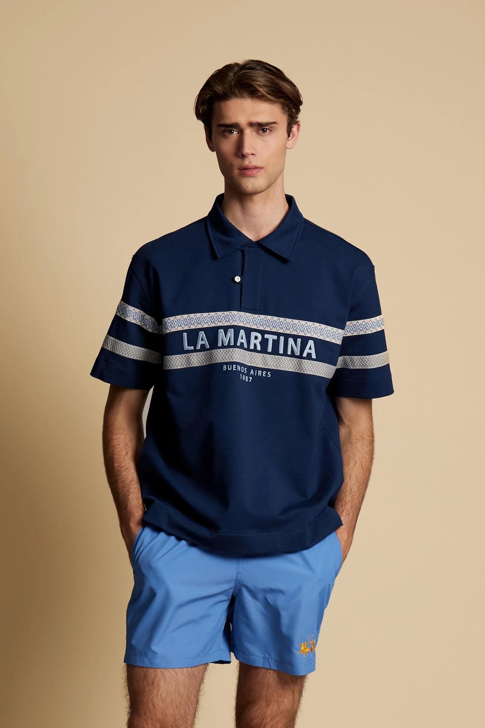 Herren Poloshirt Piqué geometrische Streifen - Colbert
