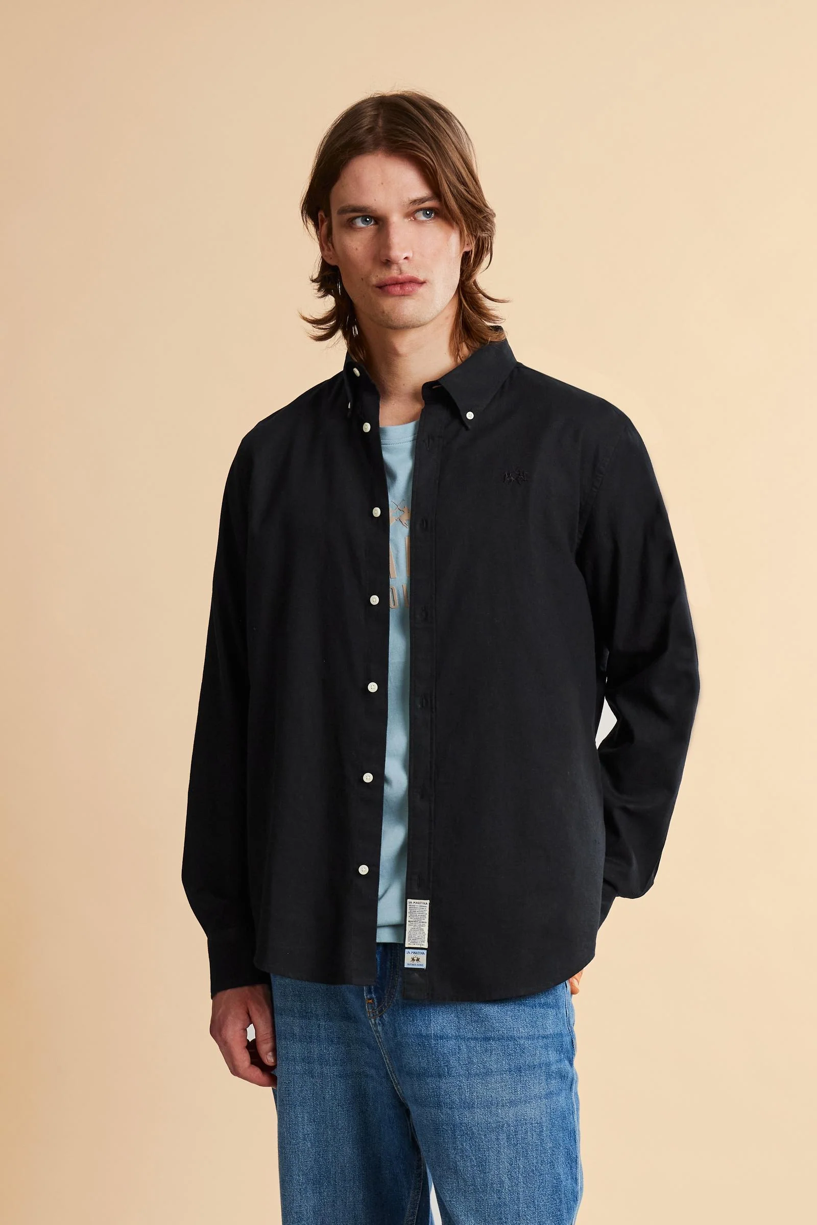 Herren Regular Fit Hemd aus Baumwolle und Leinen mit kleinem Logo - Rodolfo
