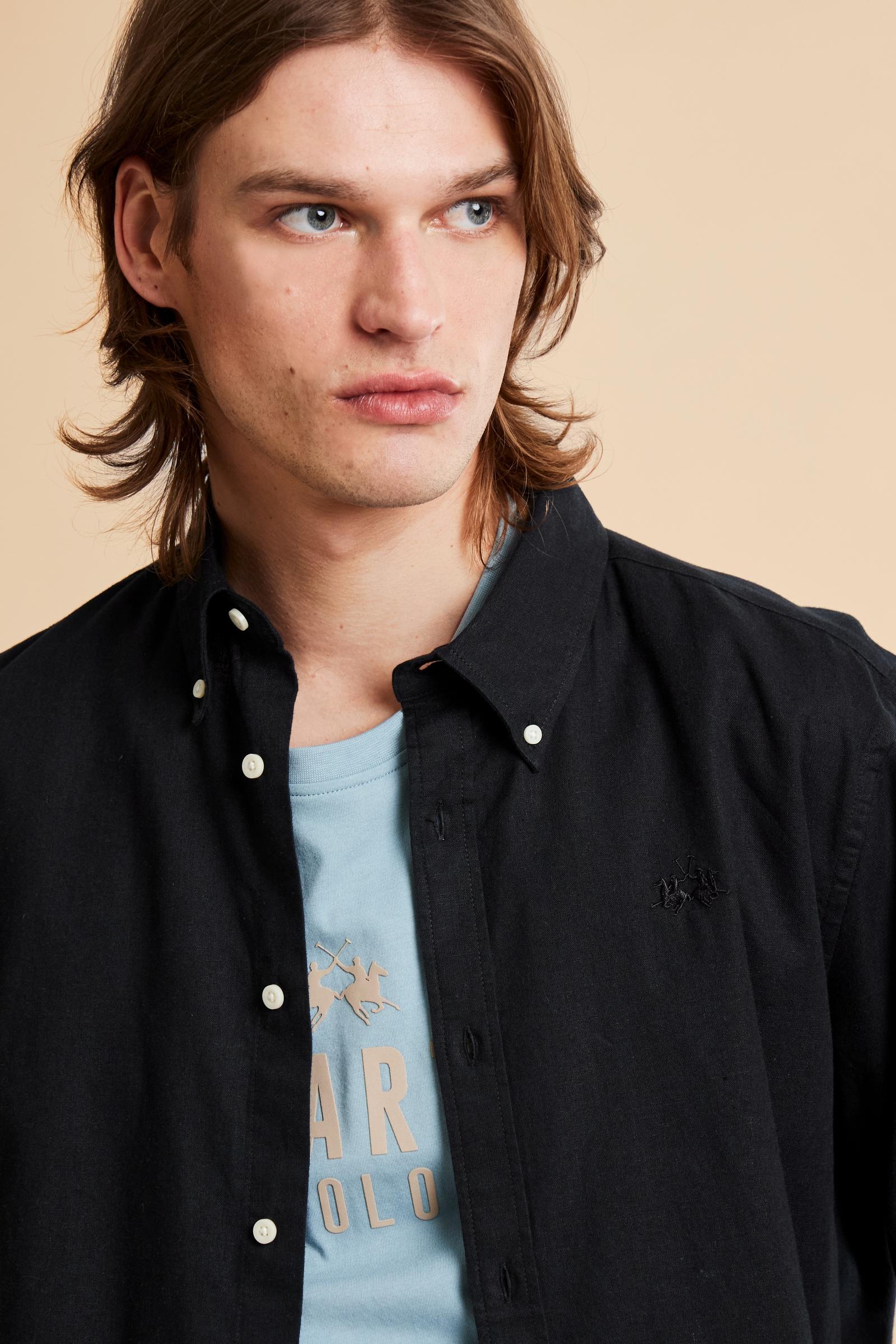 Herren Regular Fit Hemd aus Baumwolle und Leinen mit kleinem Logo - Rodolfo - Image 3