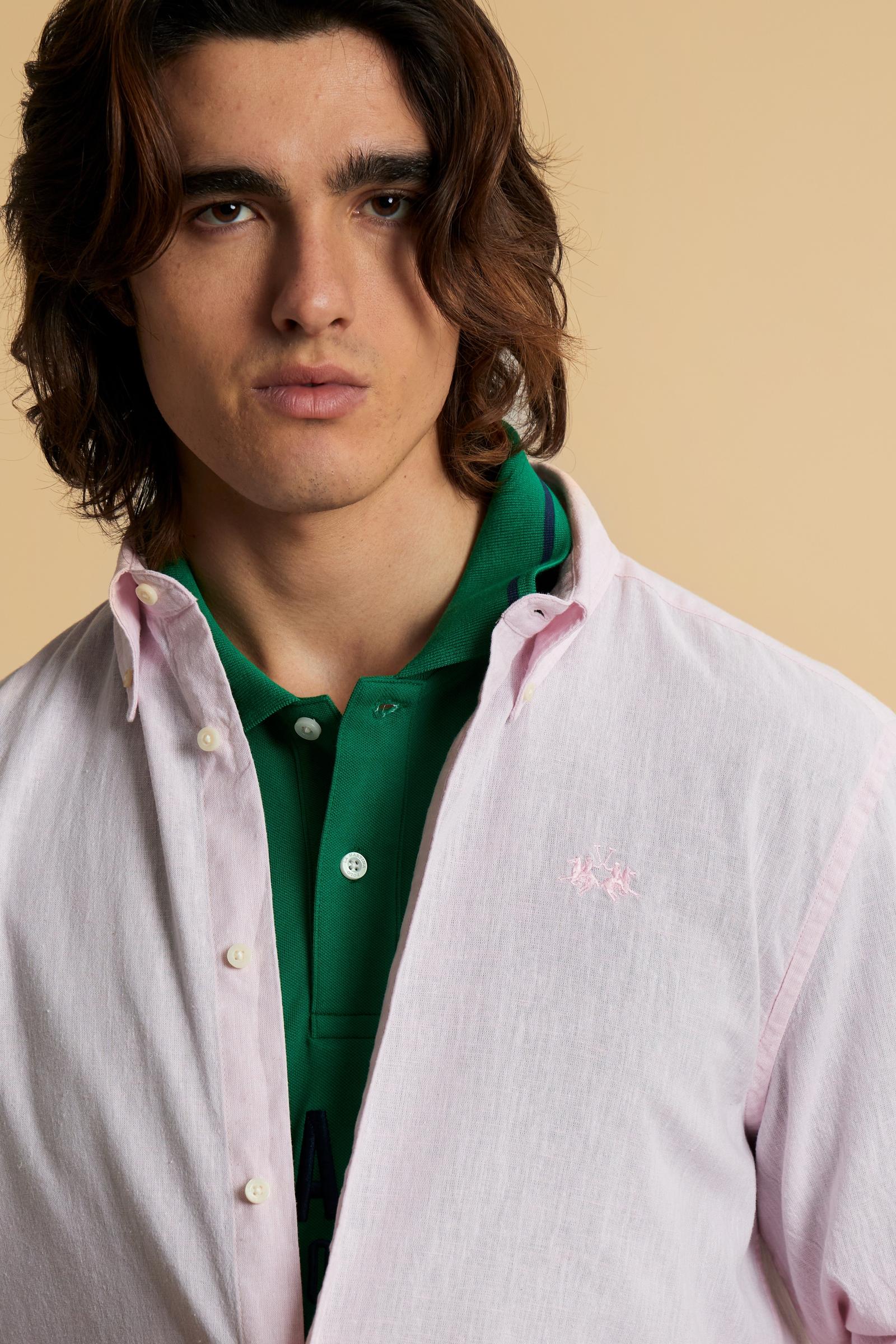 Herren Regular Fit Hemd aus Baumwolle und Leinen mit kleinem Logo - Rodolfo - Image 3
