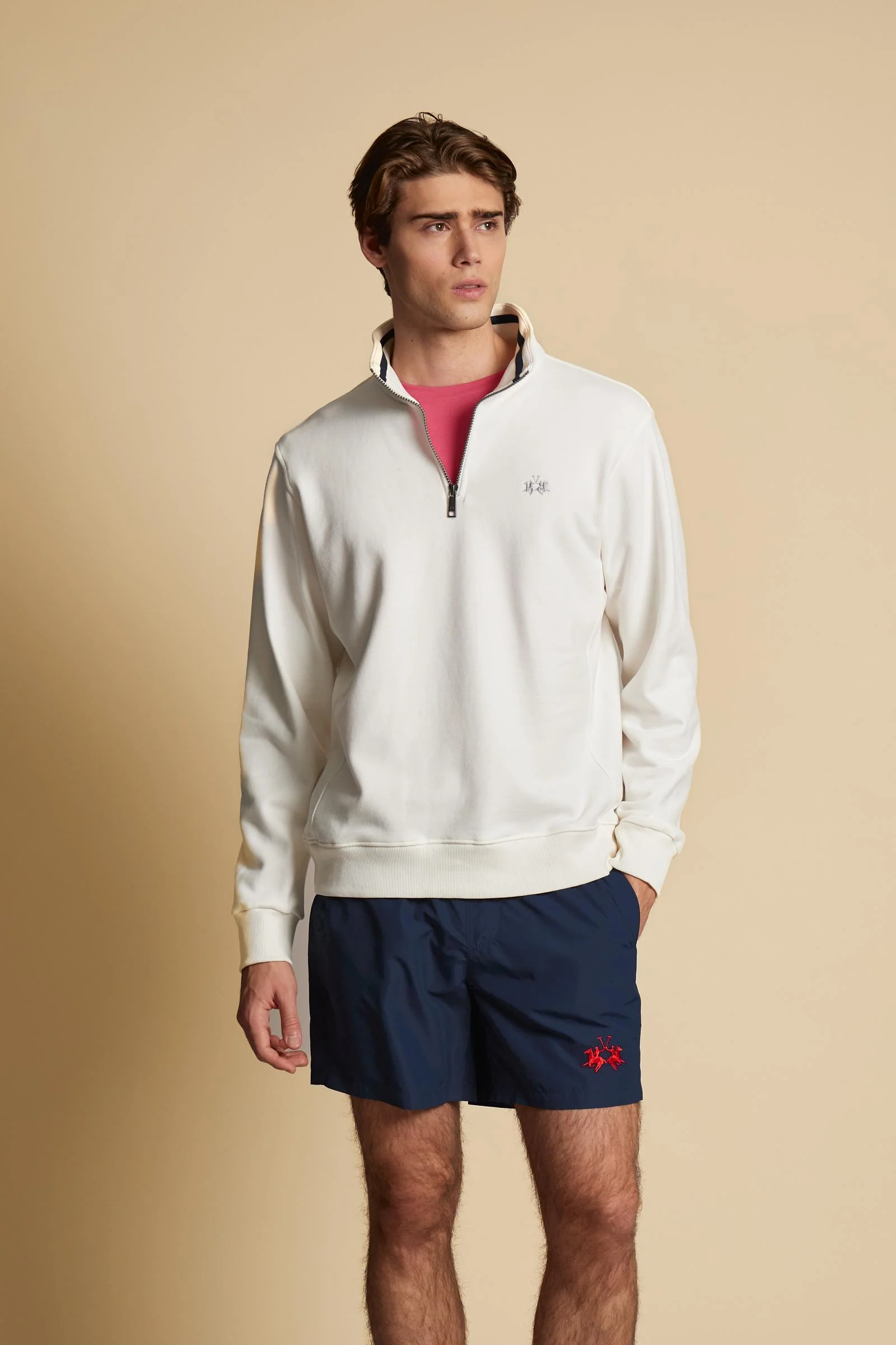 Herren Sweatshirt mit halbem Reißverschluss aus Baumwoll-French-Terry – Chalino