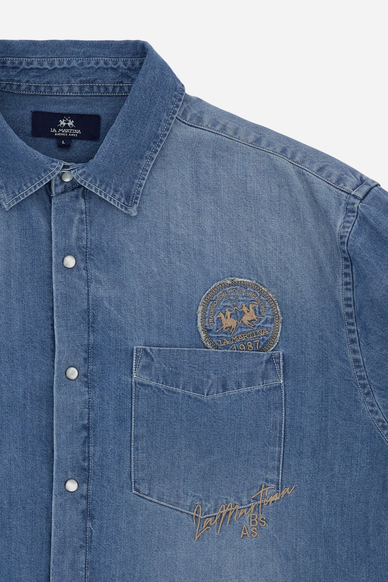 Herrenhemd aus gebleichtem Denim mit verwaschenem Effekt moderne Passform – Curtis - Image 8