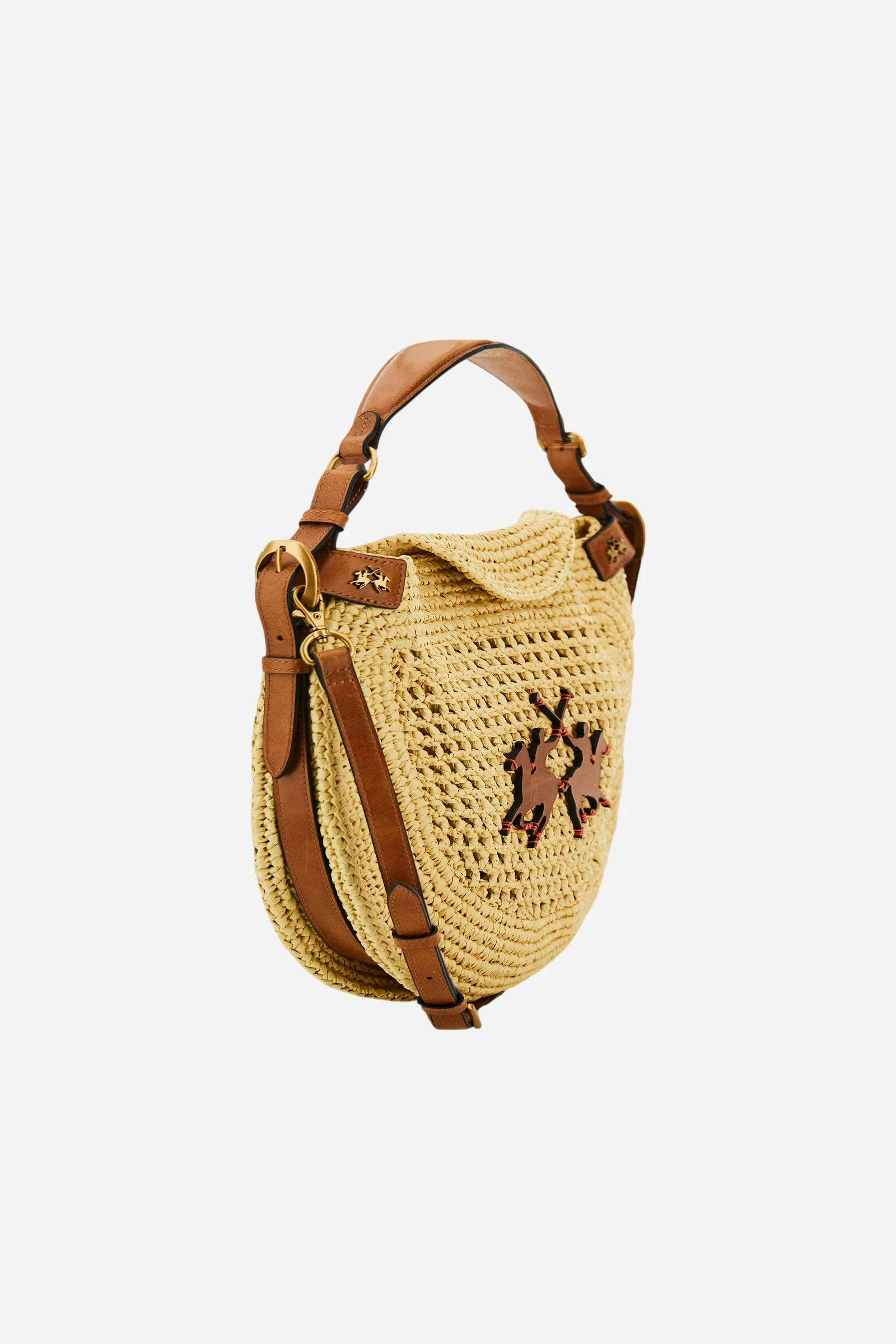 Hobo-Bag aus Bast mit Maxi-Logo und Lederdetails - Luna Cord - Image 3