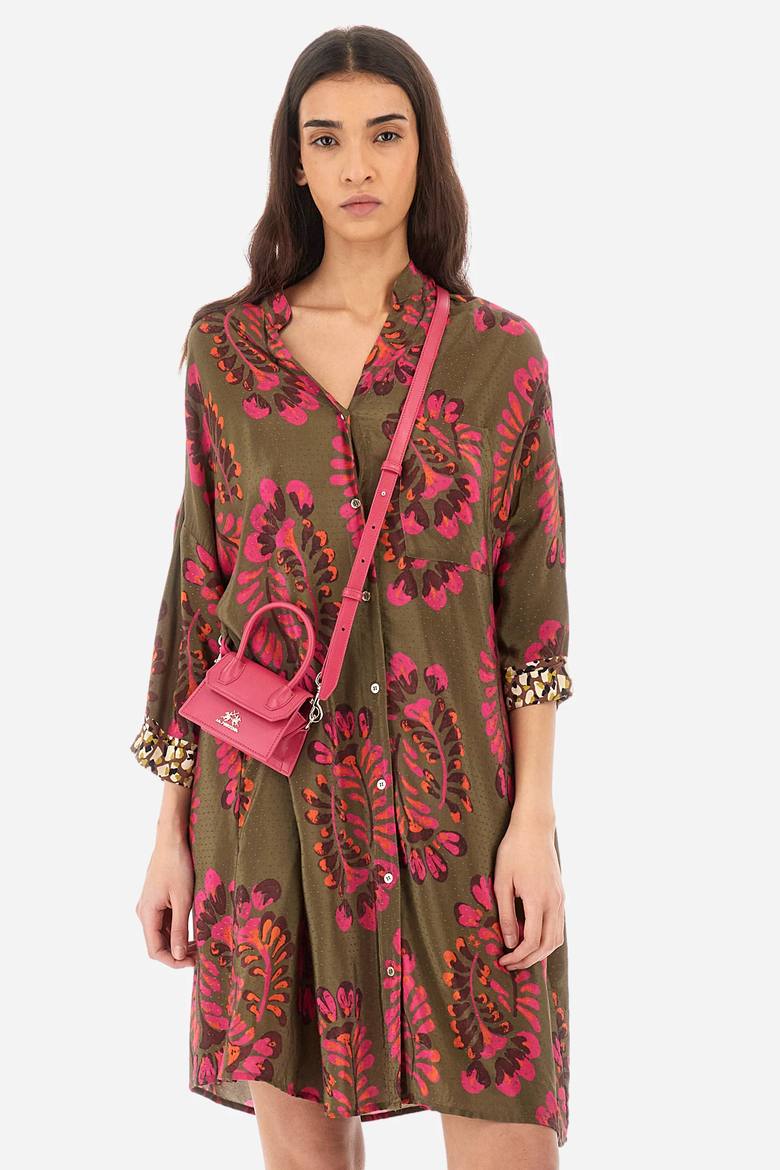 Kleid mit 3/4-Arm aus Synthetikgewebe Regular Fit – Yahaloma