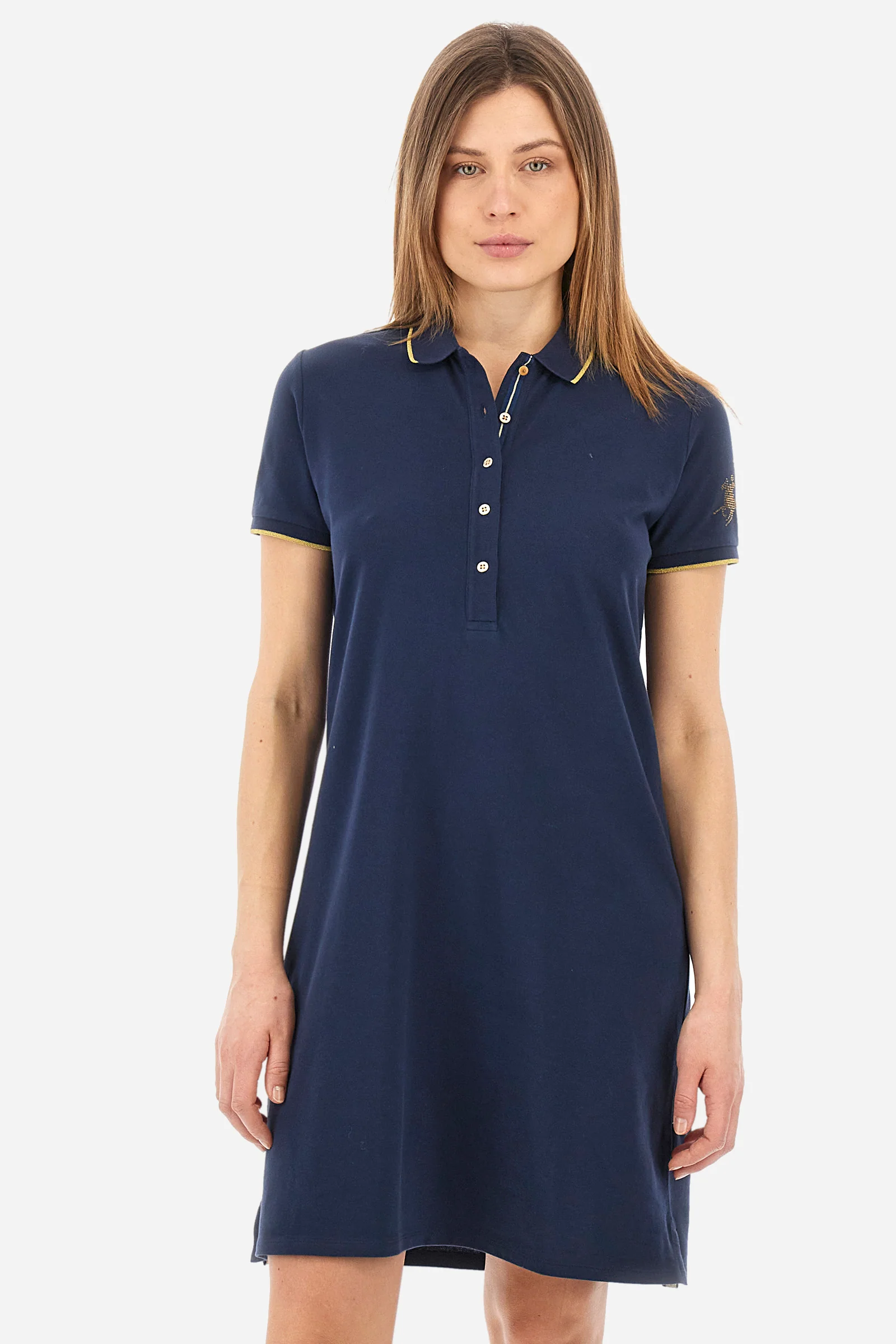Kurzärmeliges Kleid aus Stretch-Baumwolle Regular Fit – Yashila