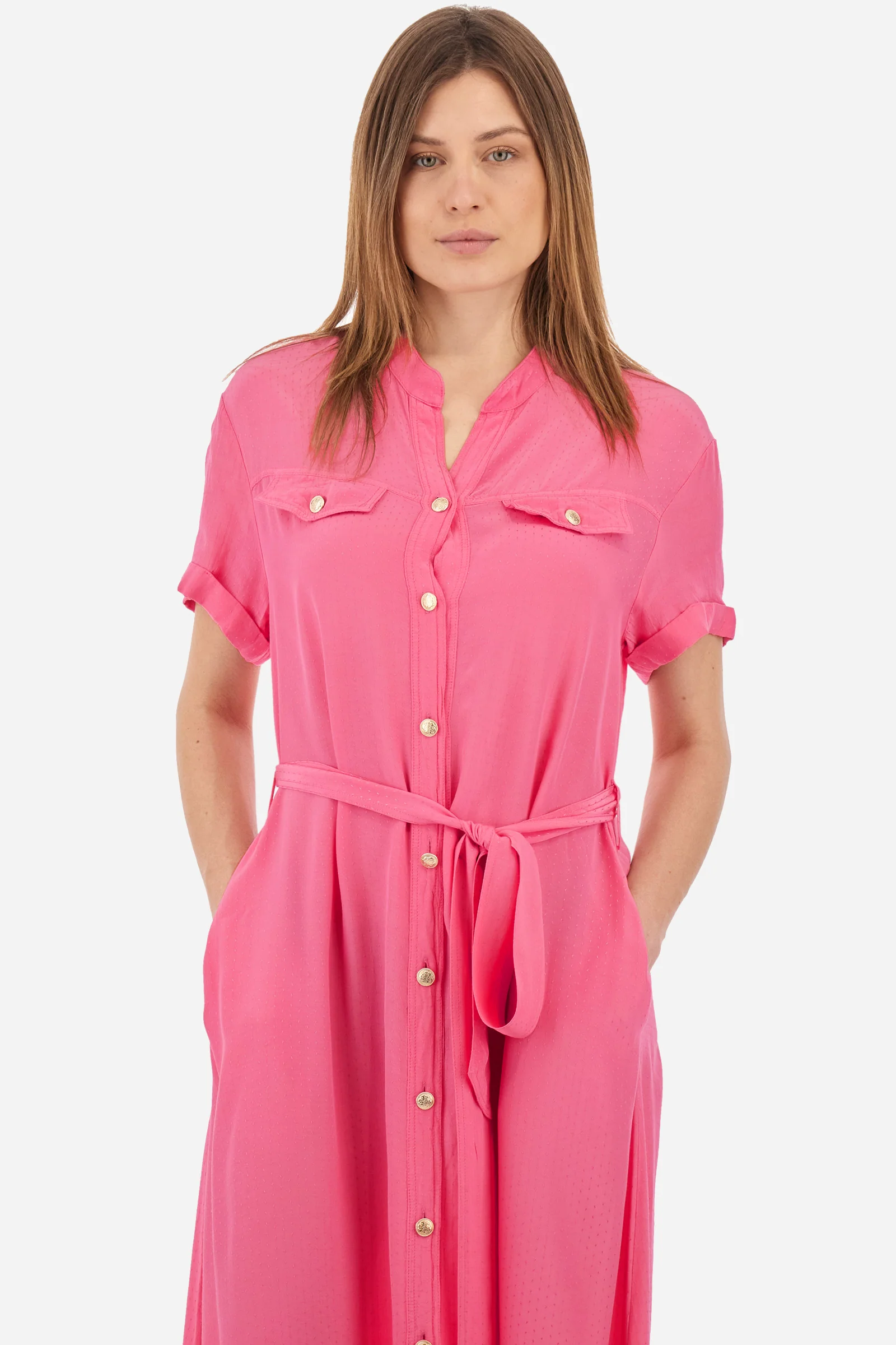 Kurzärmeliges Kleid aus Synthetikgewebe Regular Fit - Yazenia