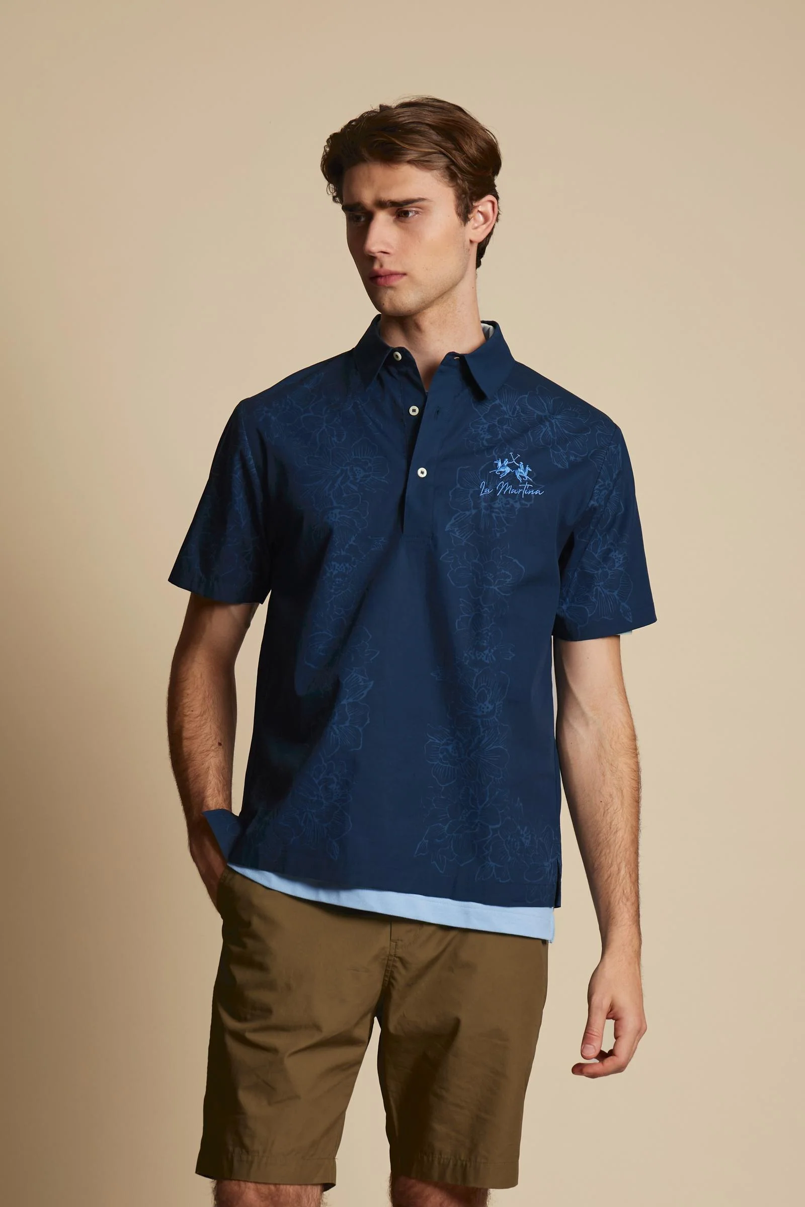 Polohemd aus Popeline mit Blumenprint - Carmelo