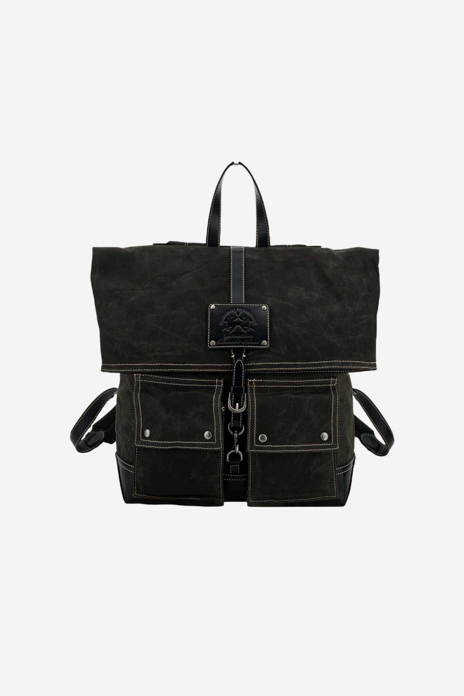 Rucksack mit aufgesetzten Taschen aus gewachstem Canvas - Buenos Aires