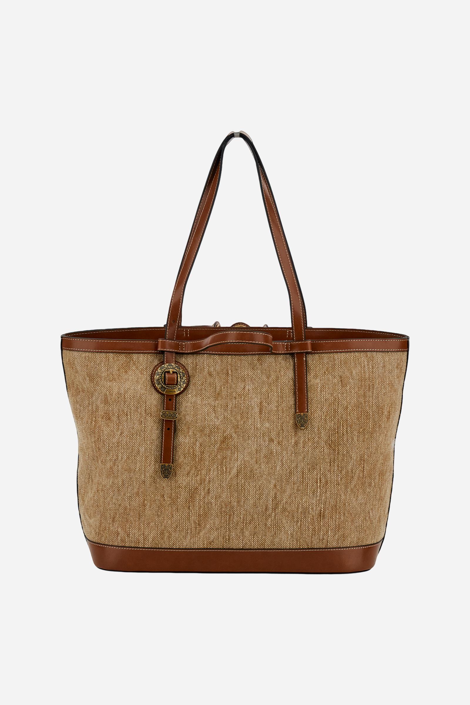 Shopping-Tasche aus Canvas in Leinenoptik mit goldenen Blumen-Nieten – Gaucho Shopping Bag - Image 2