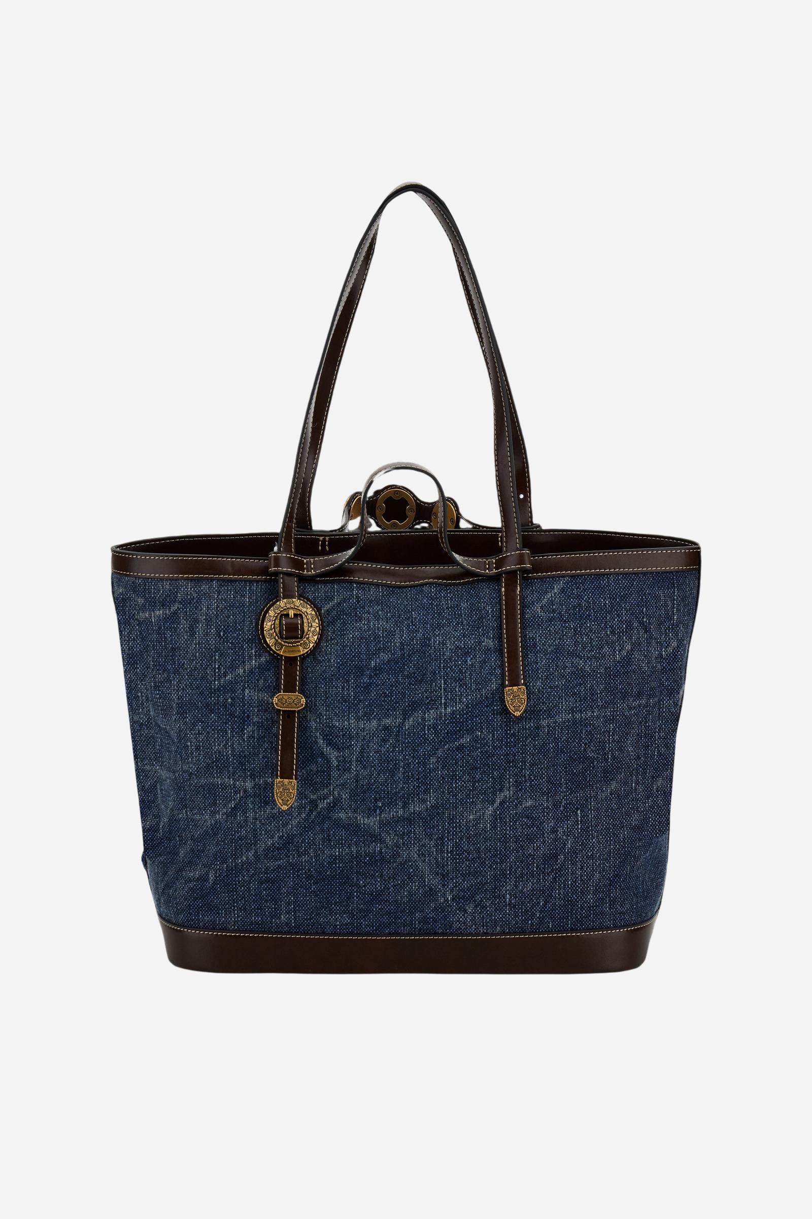 Shopping-Tasche aus Canvas in Leinenoptik mit goldenen Blumen-Nieten – Gaucho Shopping Bag - Image 2