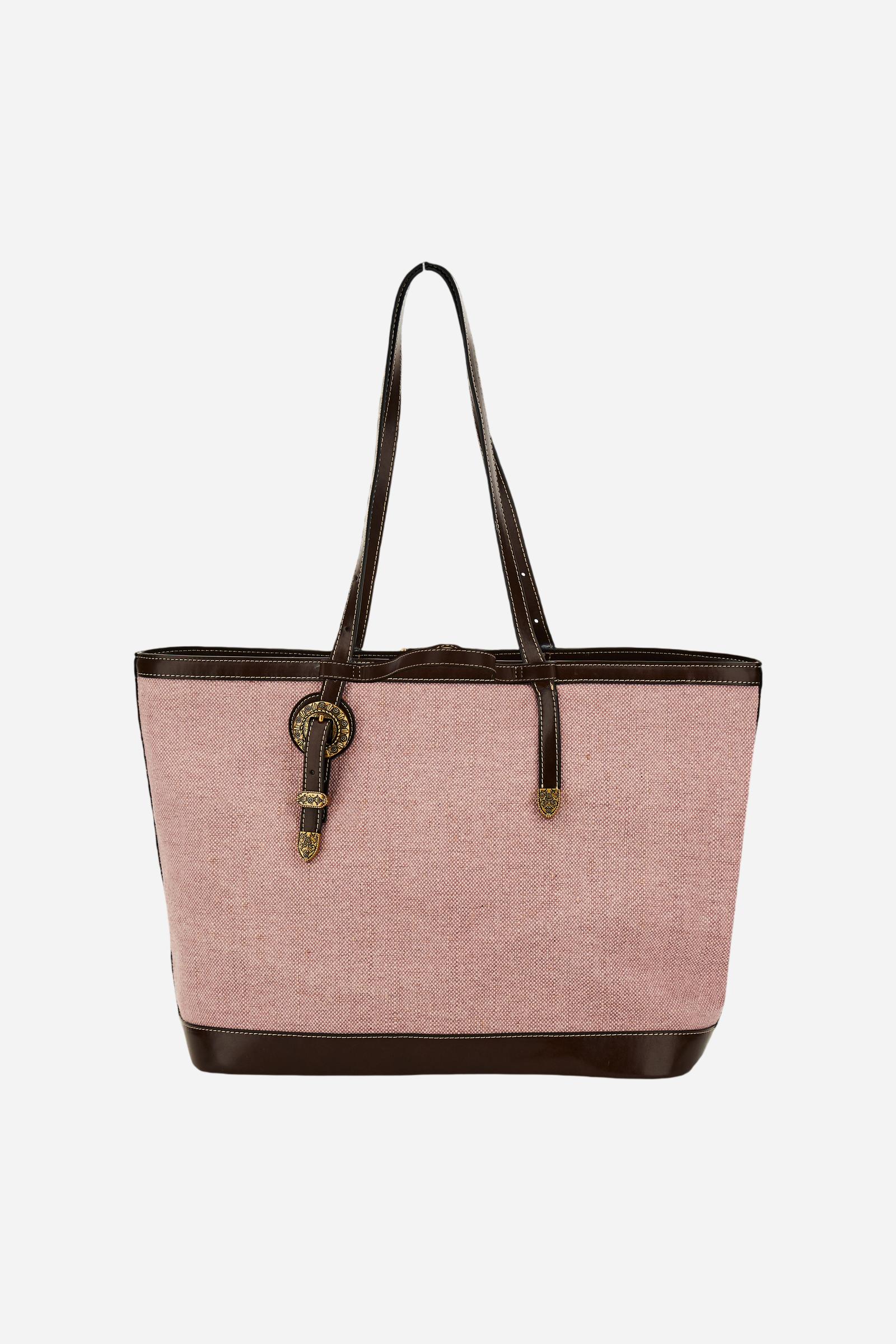Shopping-Tasche aus Canvas in Leinenoptik mit goldenen Blumen-Nieten – Gaucho Shopping Bag - Image 2