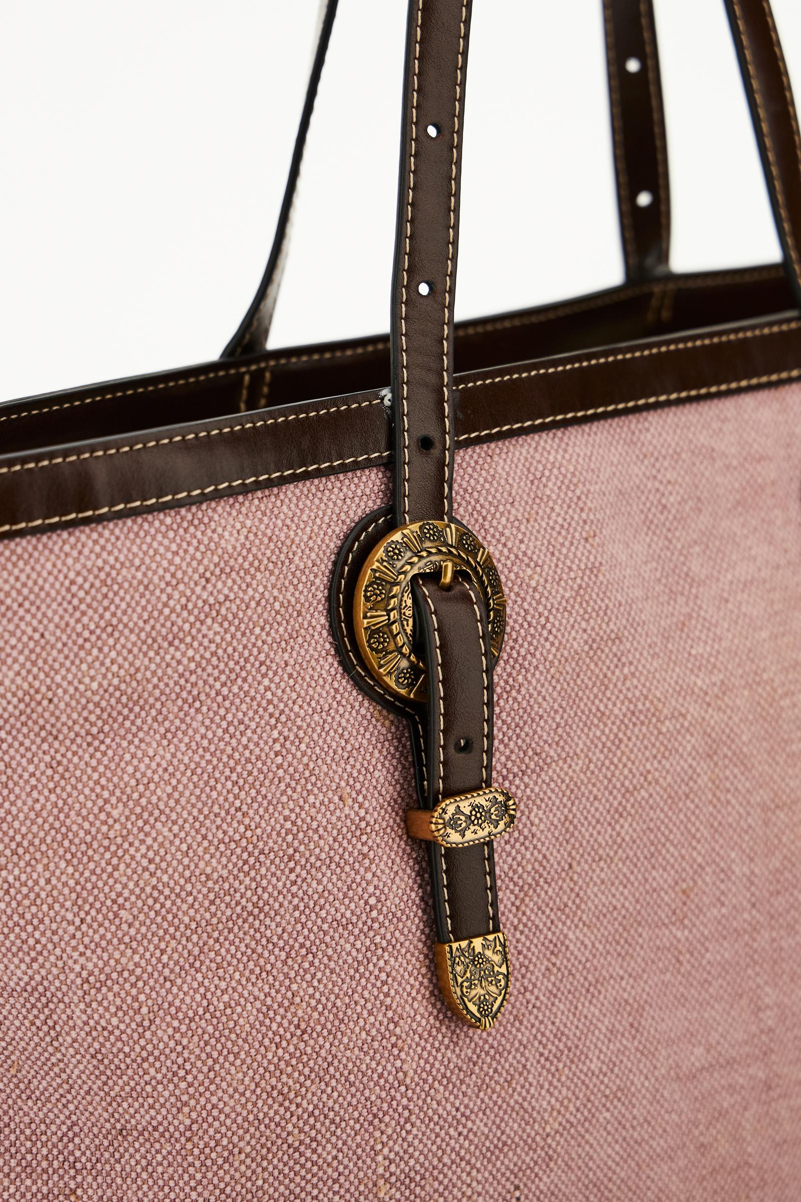 Shopping-Tasche aus Canvas in Leinenoptik mit goldenen Blumen-Nieten – Gaucho Shopping Bag - Image 6